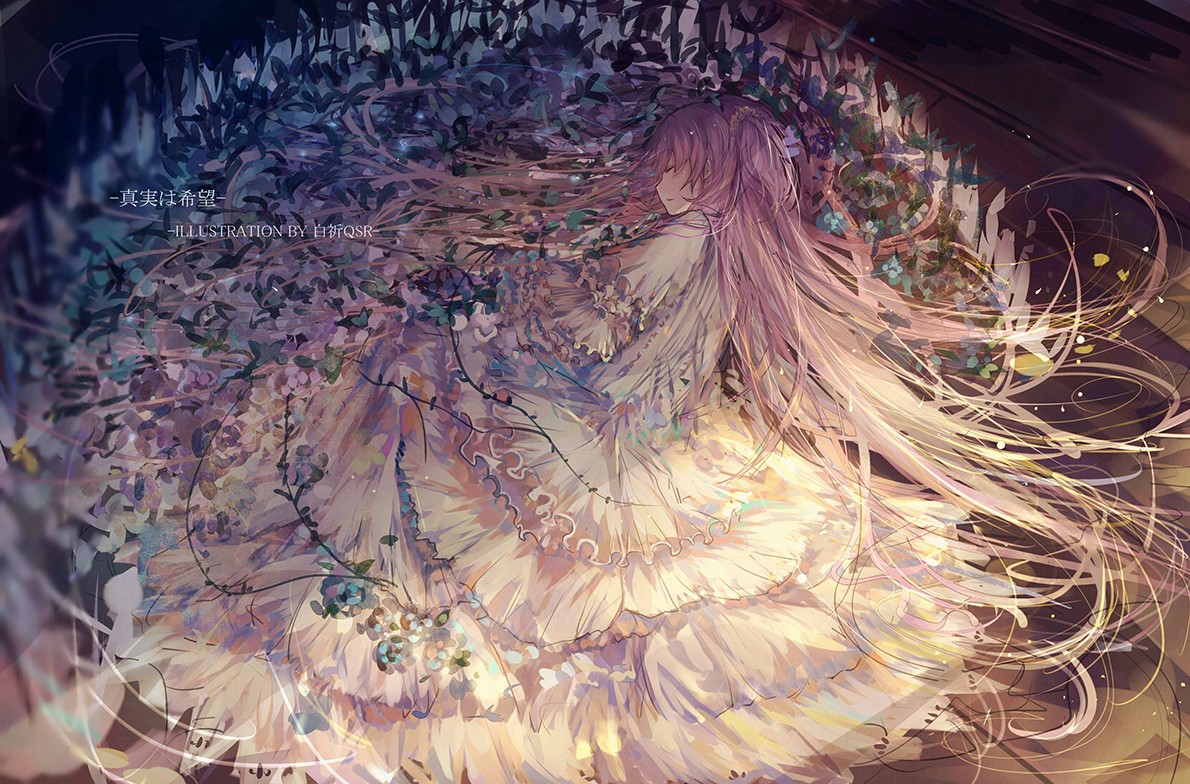 Mahou Shoujo Madoka Magica Kaname Madoka White Dress Long Hair Twintails Flowers Flower Petals Layin 1190x784