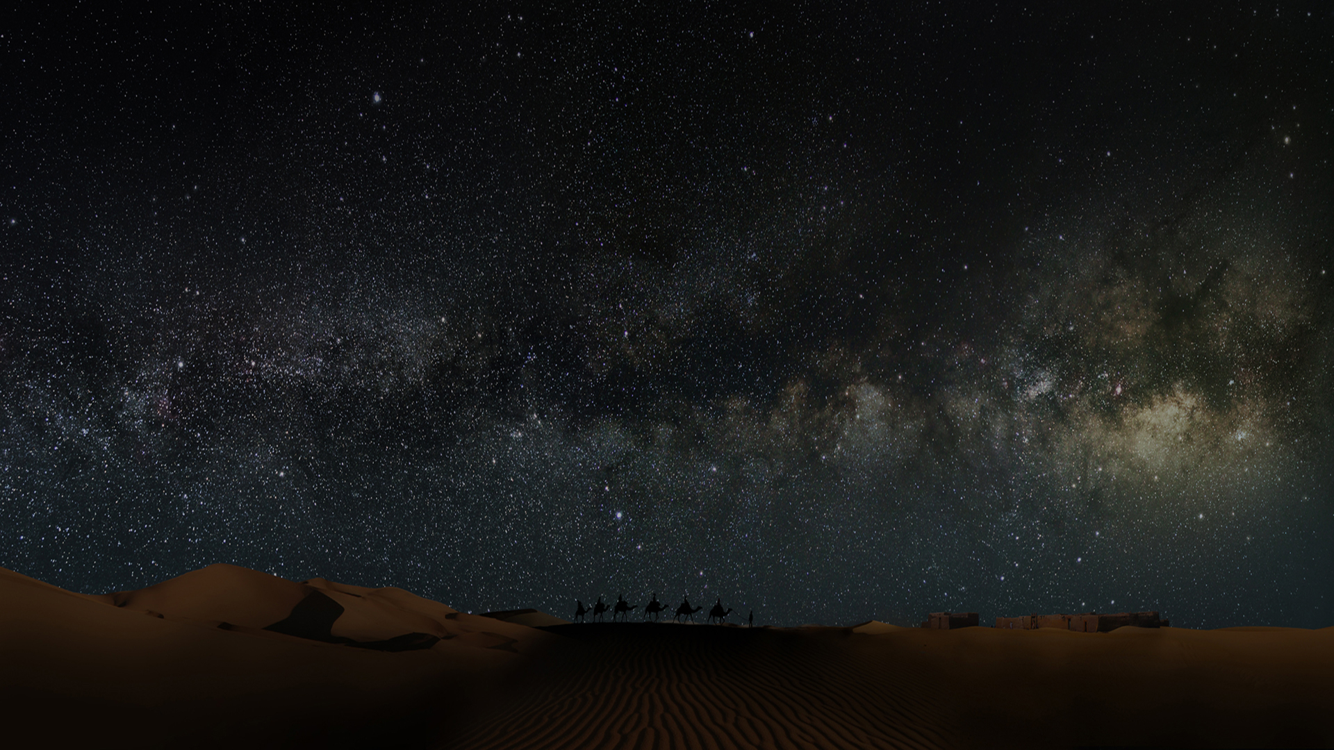 Sahara Sand Nature Dunes Black Sky Landscape Desert Stars Camels Night Sky 1920x1080