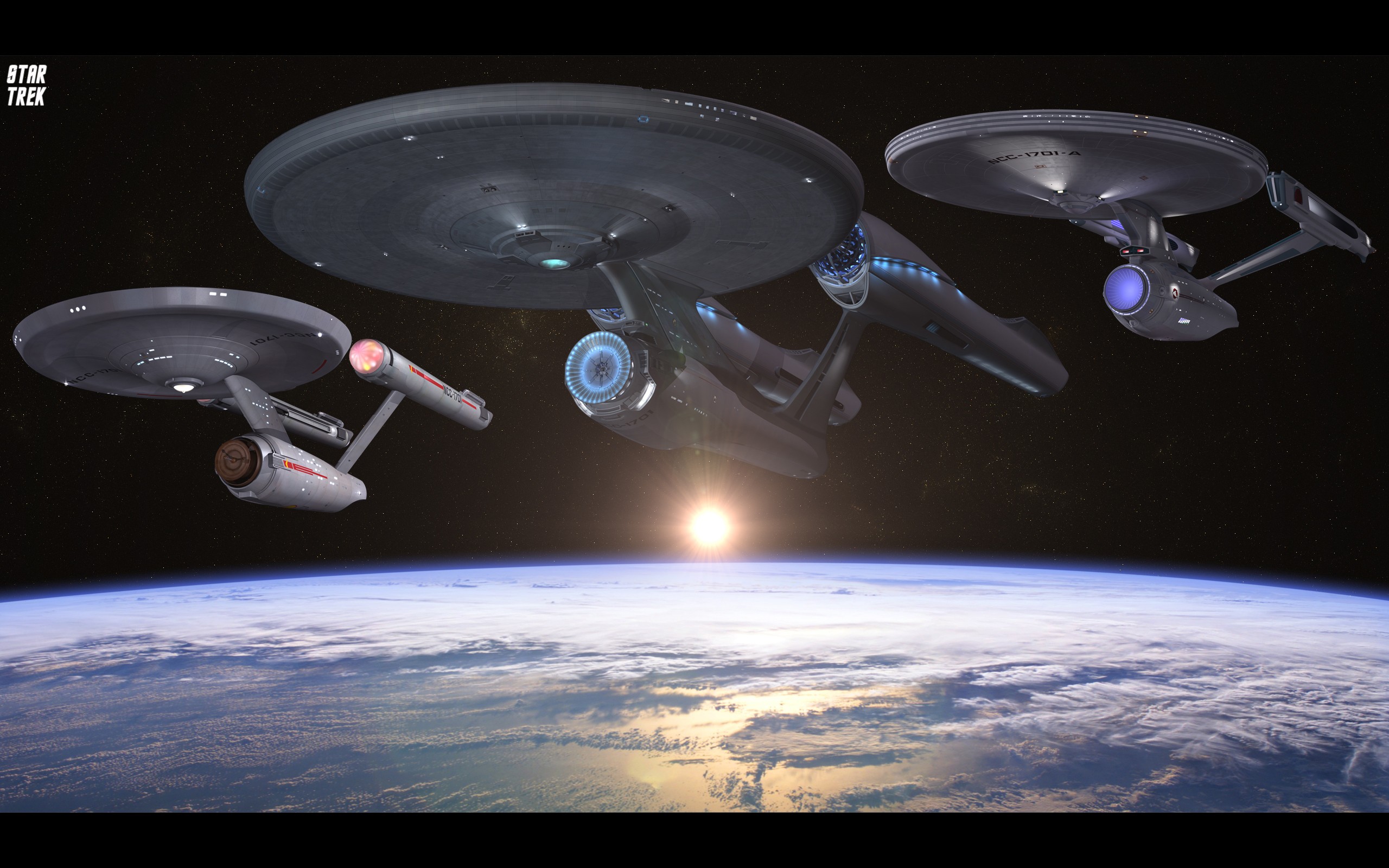 Star Trek USS Enterprise Spaceship Space Earth Star Trek TOS Star Trek Kelvin Timeline Orbital View 2560x1600