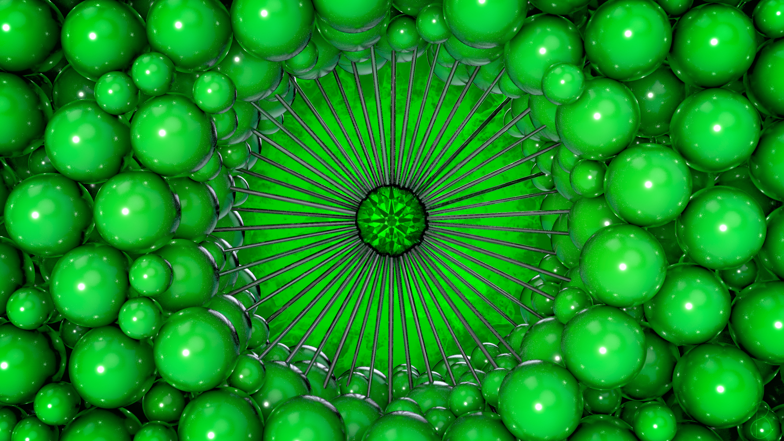 Green Abstract 3D Fractal 3D Graphics 2560x1440