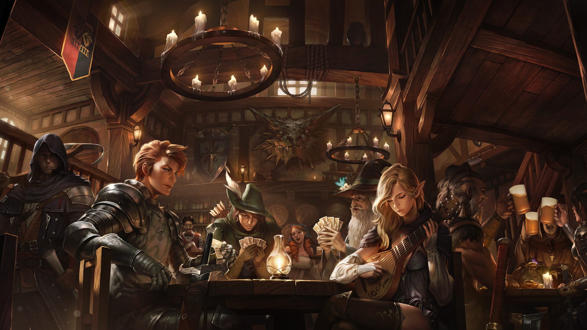 Fantasy Art Pointed Ears Tavern Candles Dungeons Dragons 1920x1079