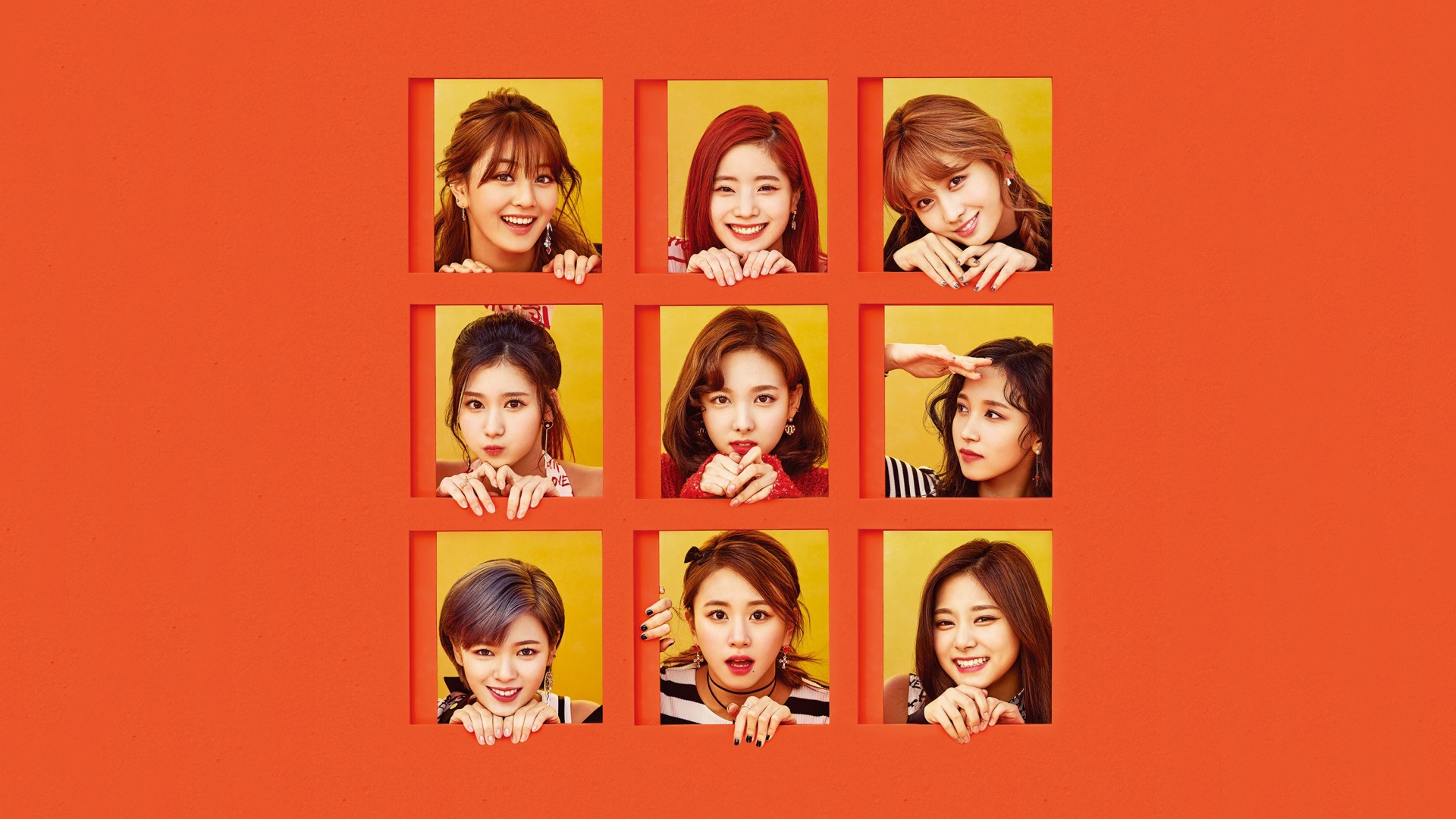 Twice K Pop Collage Smiling Orange Yellow Red Lipstick 1920x1080