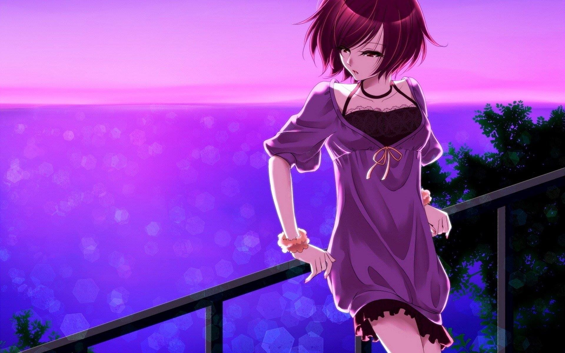 Meiko Vocaloid Anime Anime Girls Sea Purple 1920x1200