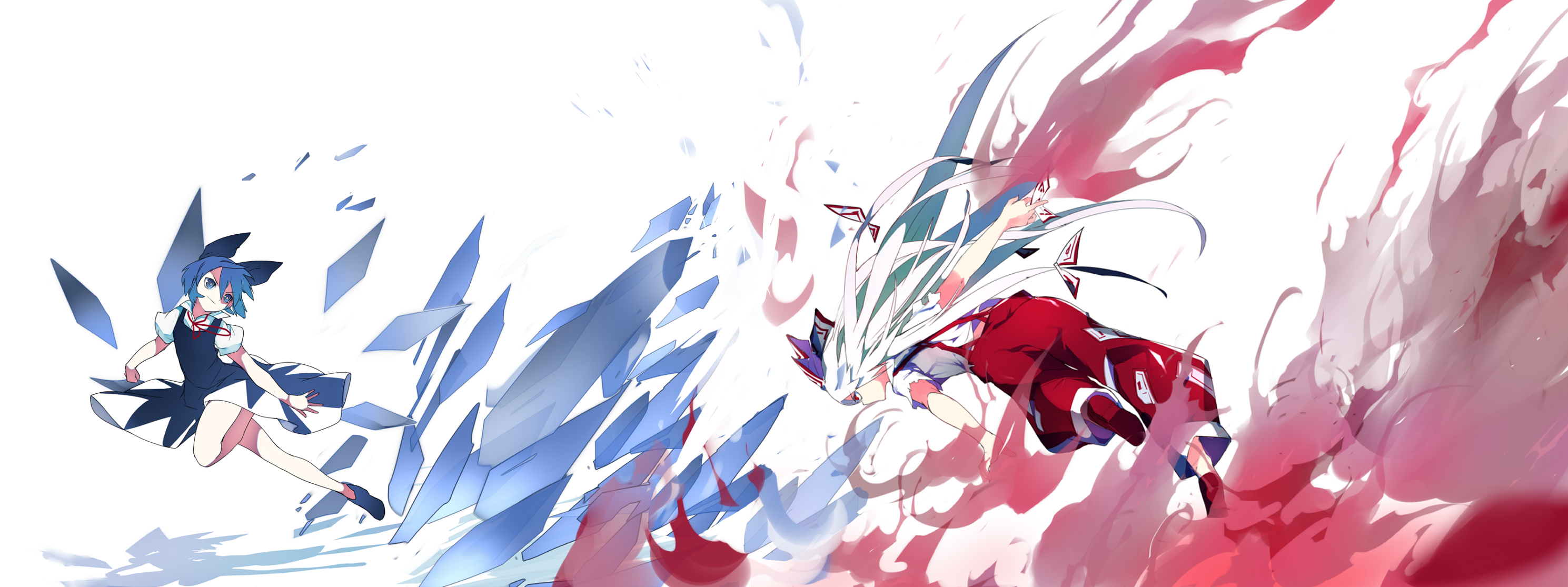 Digital Art Fantasy Art Artwork Original Characters Anime Girls Weapon Cirno Touhou Warrior Battle F 2978x1115