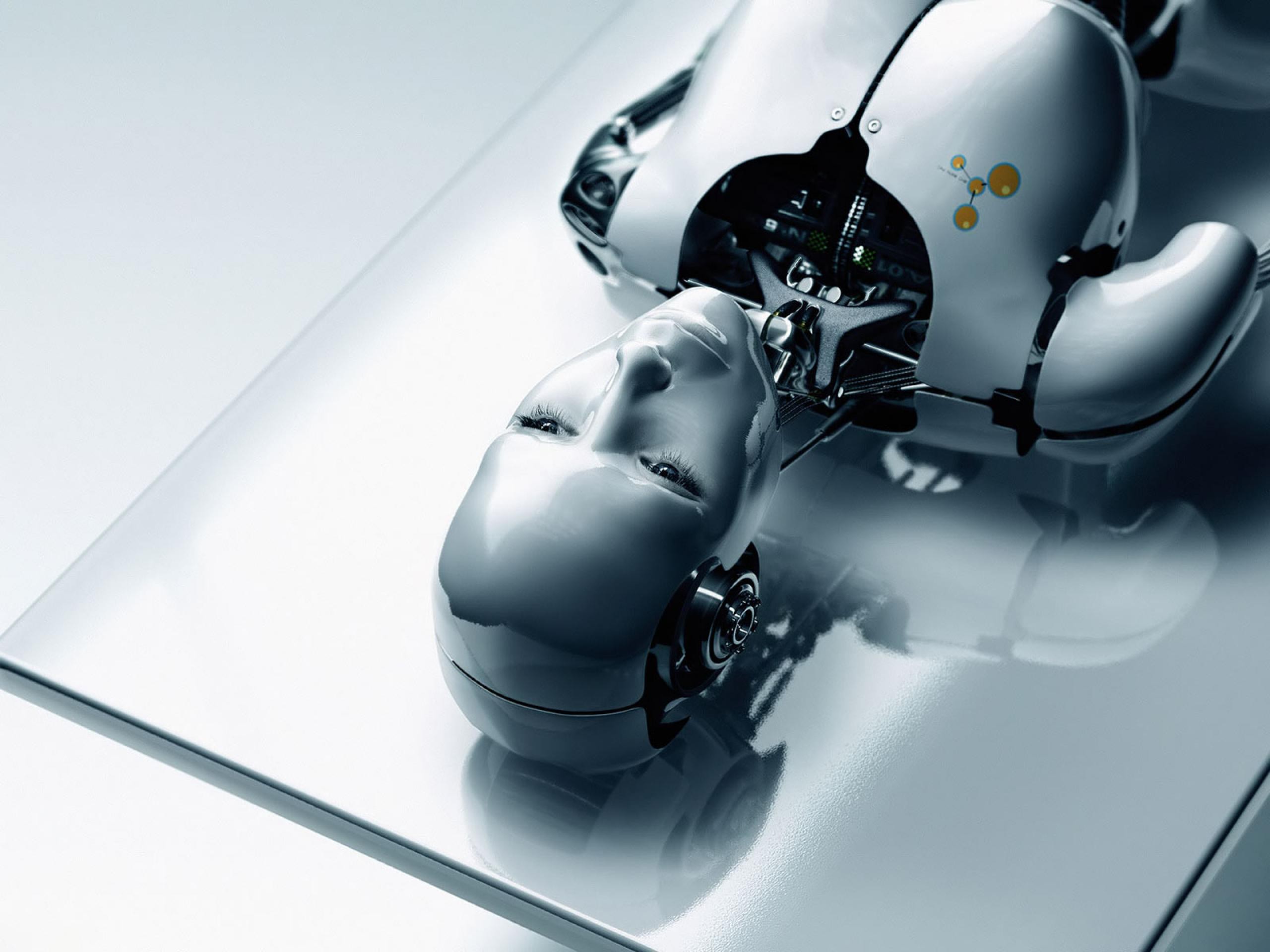 Robot Technology Artificial Intelligence Gears Reflection Digital Art 2560x1920