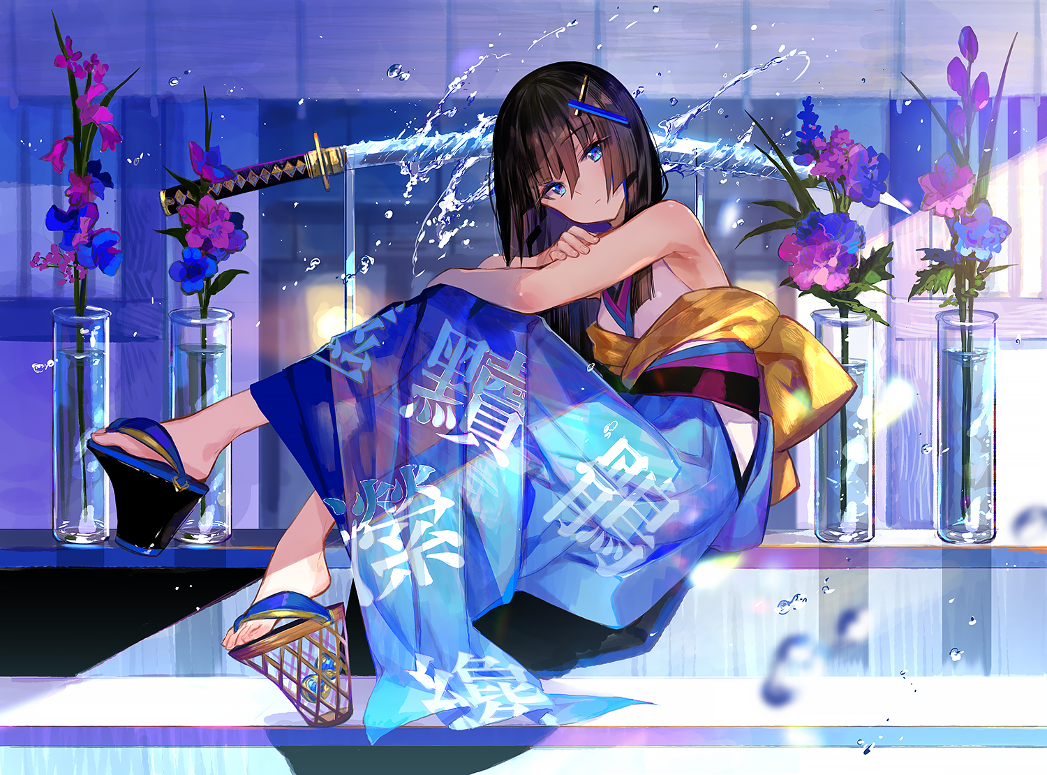 Water Knife Kimono Fuji Choko Original Characters Katana 1500x1110