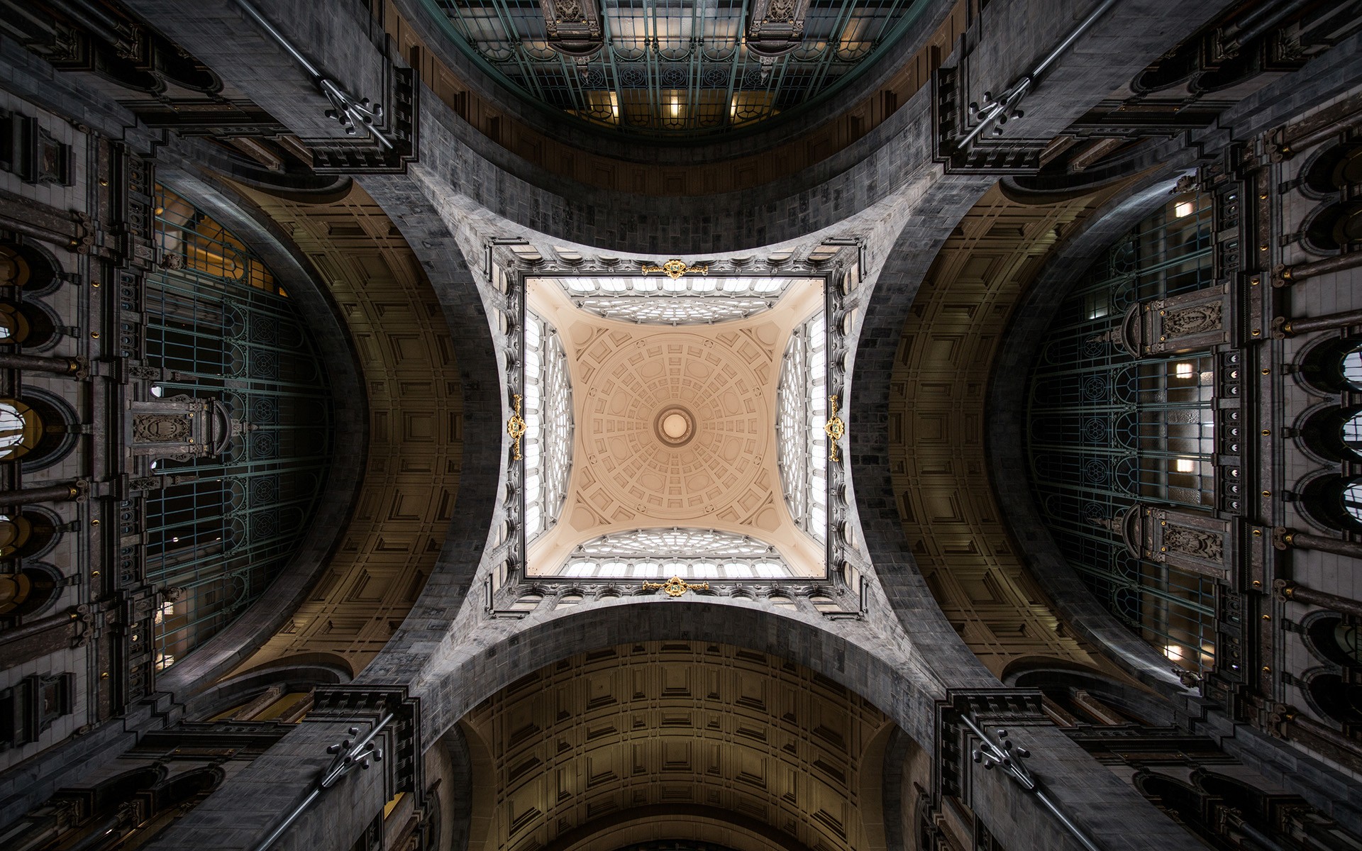 Architecture Building Worms Eye View Belgium Symmetry Arch Train Station Bottom View 1920x1200