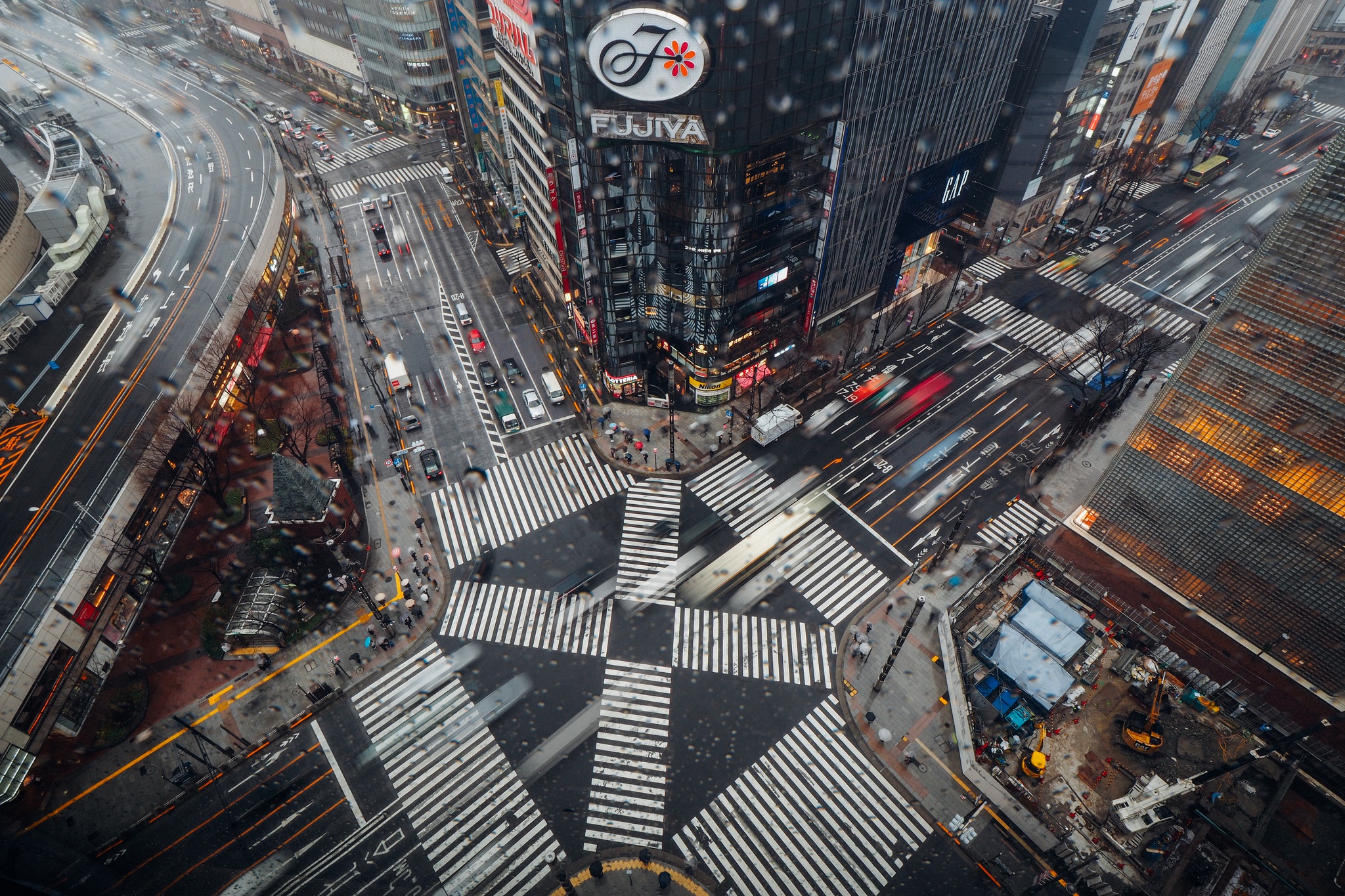 Aerial View Long Exposure Asia Cityscape Traffic Intersections Crosswalk Japan City 2048x1365