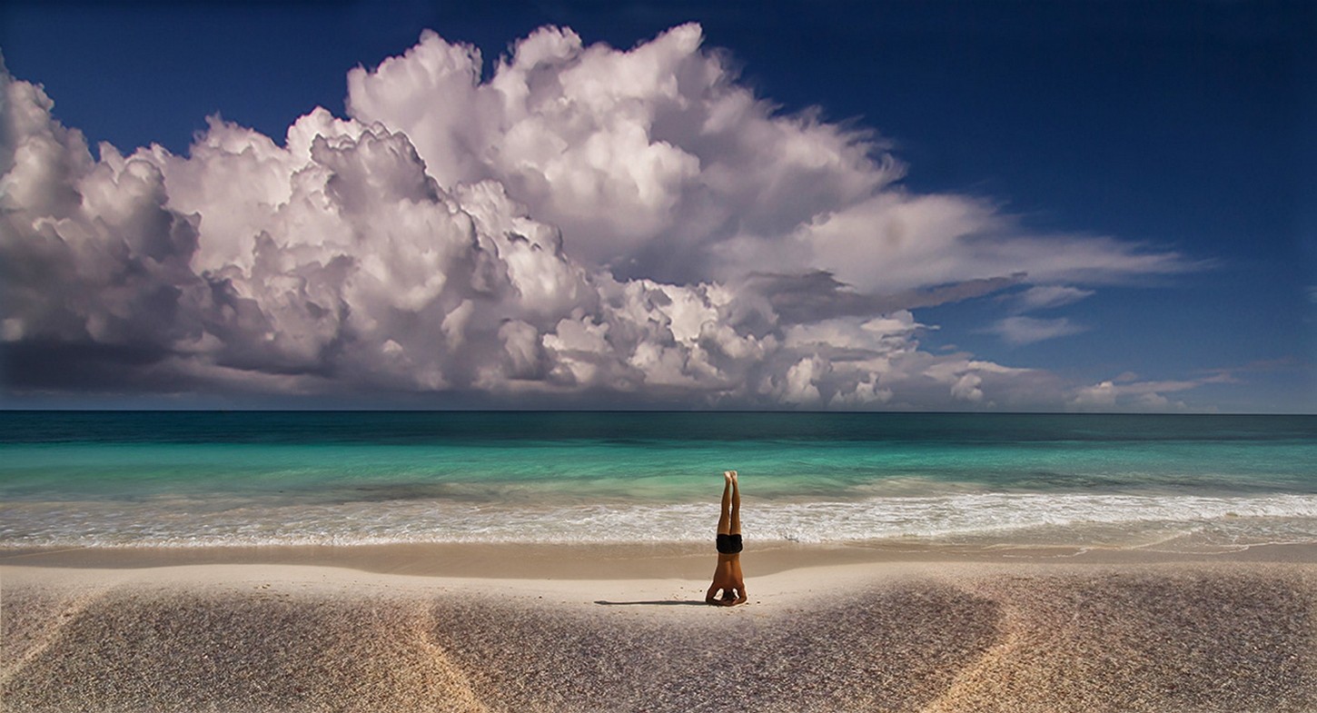 Landscape Nature Men Yoga Beach Sand Sea Clouds Horizon Summer Meditation Mexico 1450x785