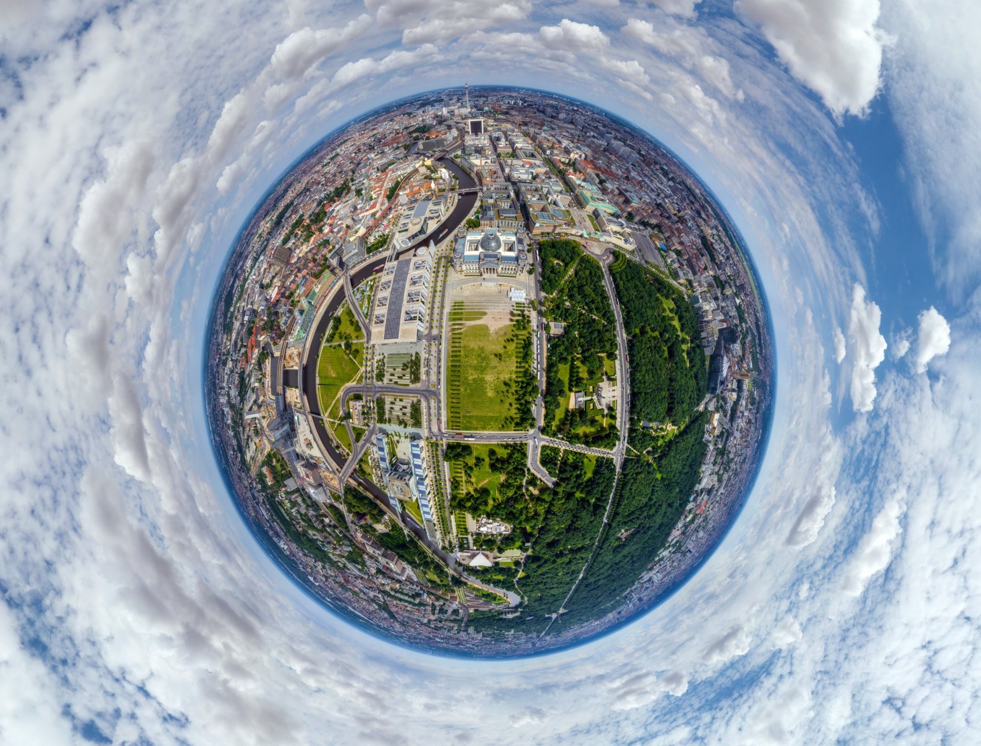 Panoramic Sphere Cityscape Digital Art 1920x1459