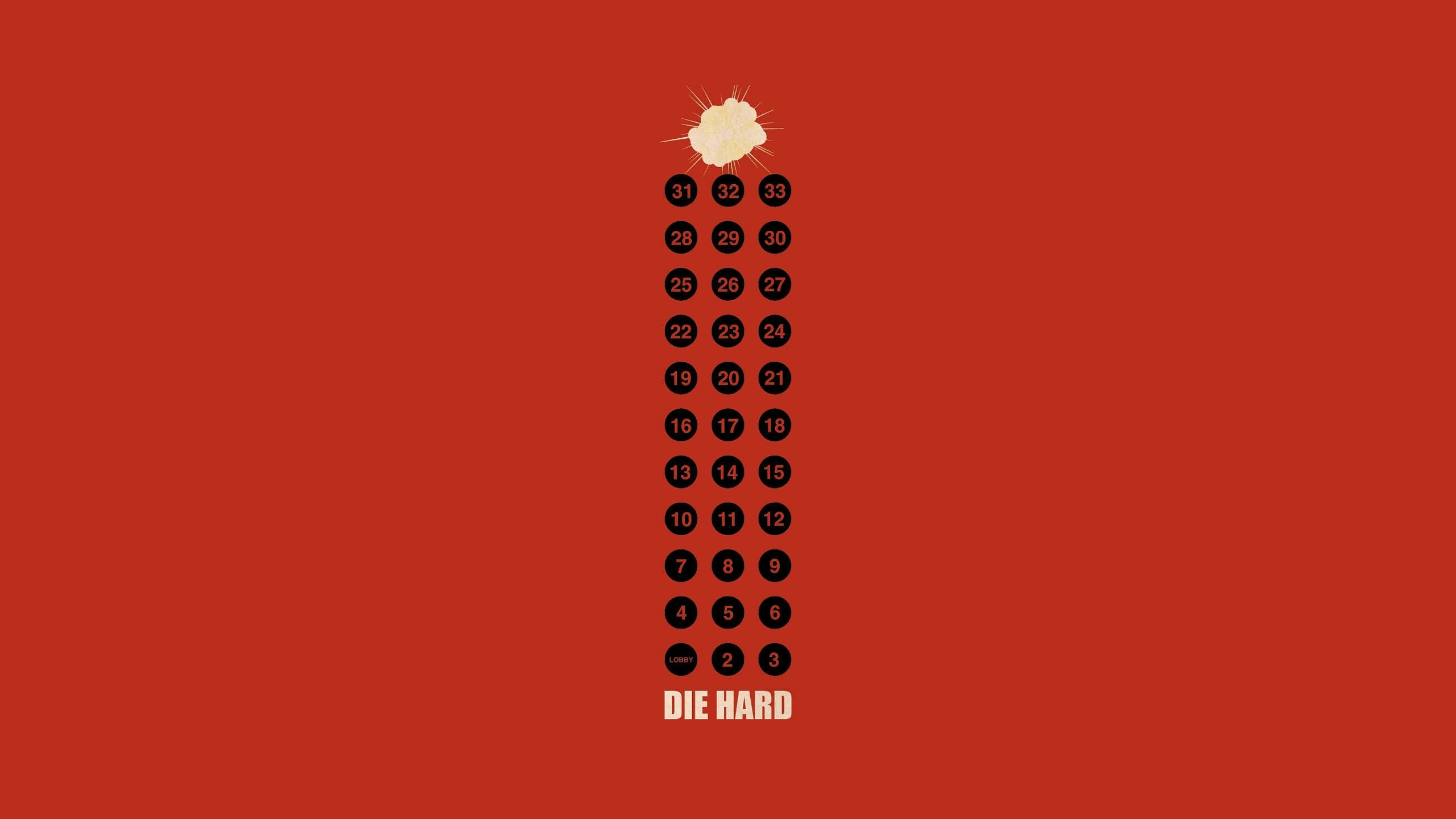Die Hard Movies Artwork Minimalism Red Red Background Numbers 2560x1440