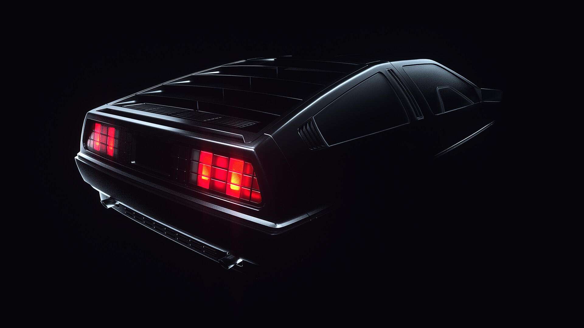 Car Black Background Lines Digital Art Lights Flashlight Black Shadow DMC DeLorean DeLorean DMC 1920x1080