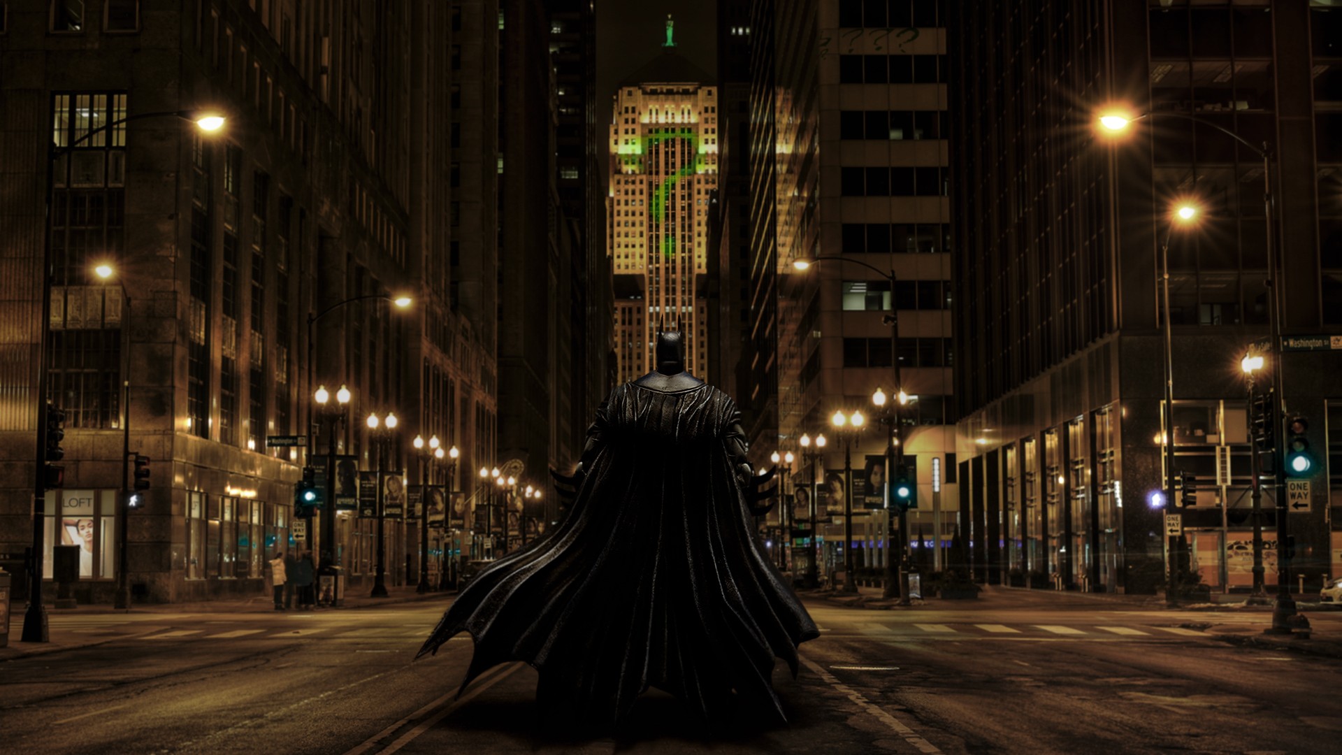 Batman The Riddler Fan Art Gotham City Chicago Photoshop The Dark Knight 1920x1080