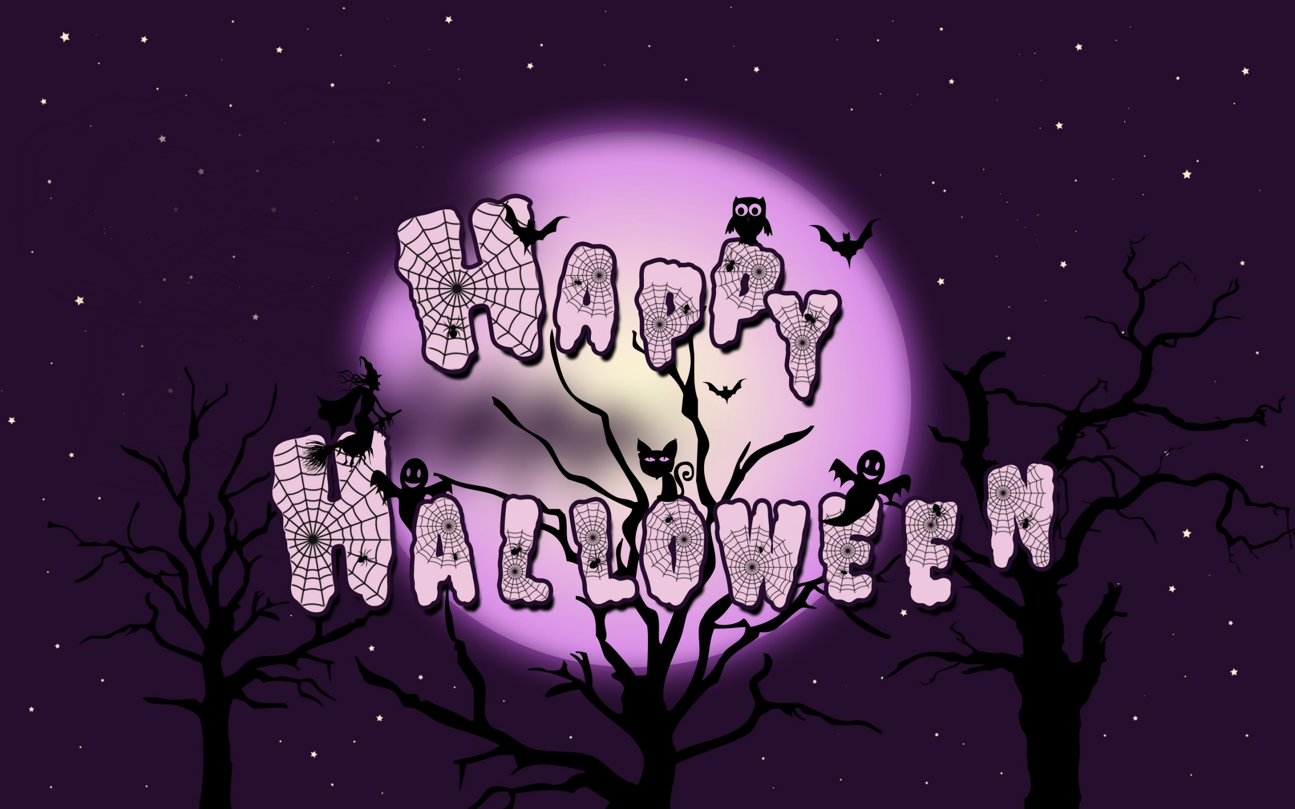 Holiday Halloween Happy Halloween Purple Moon Starry Sky Owl 2560x1600