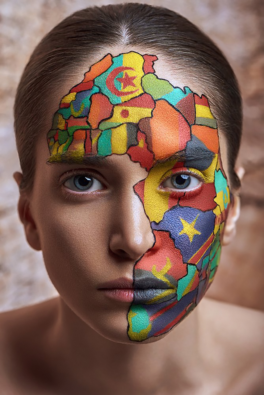 Naderi Peyman Women Brunette Face Paint Continents Makeup Africa Flag 855x1280