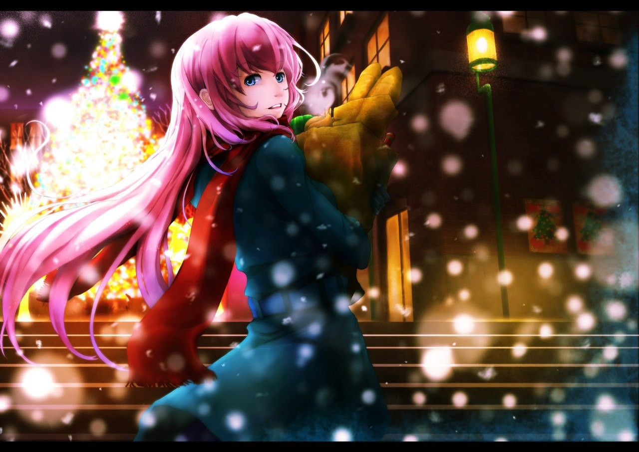 Vocaloid Megurine Luka Pink Hair Snow Long Hair Anime Anime Girls 1280x906