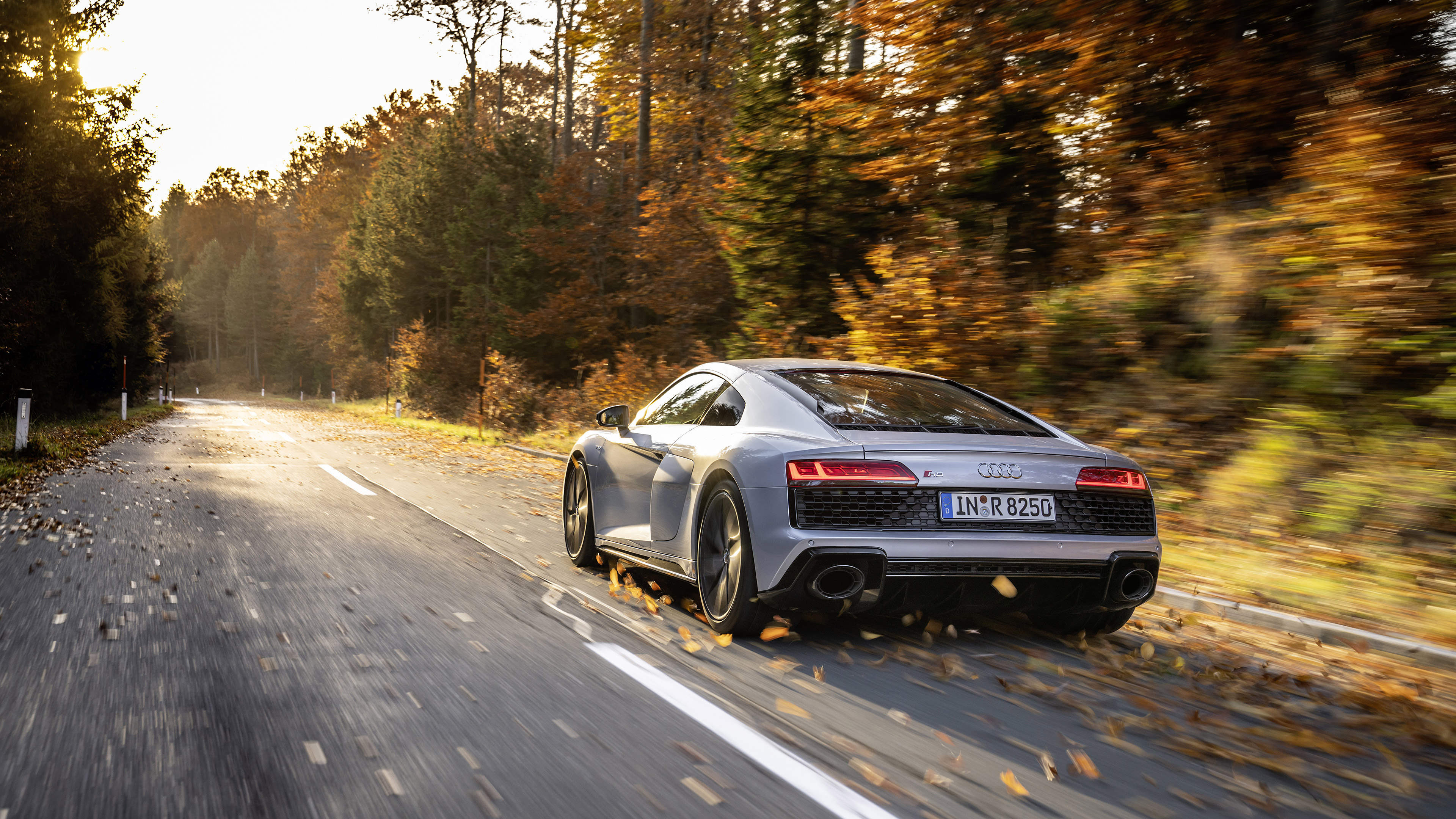 Audi R8 V10 Car Vehicle Road Motion Blur Forest Audi R8 Type 4S 3840x2160