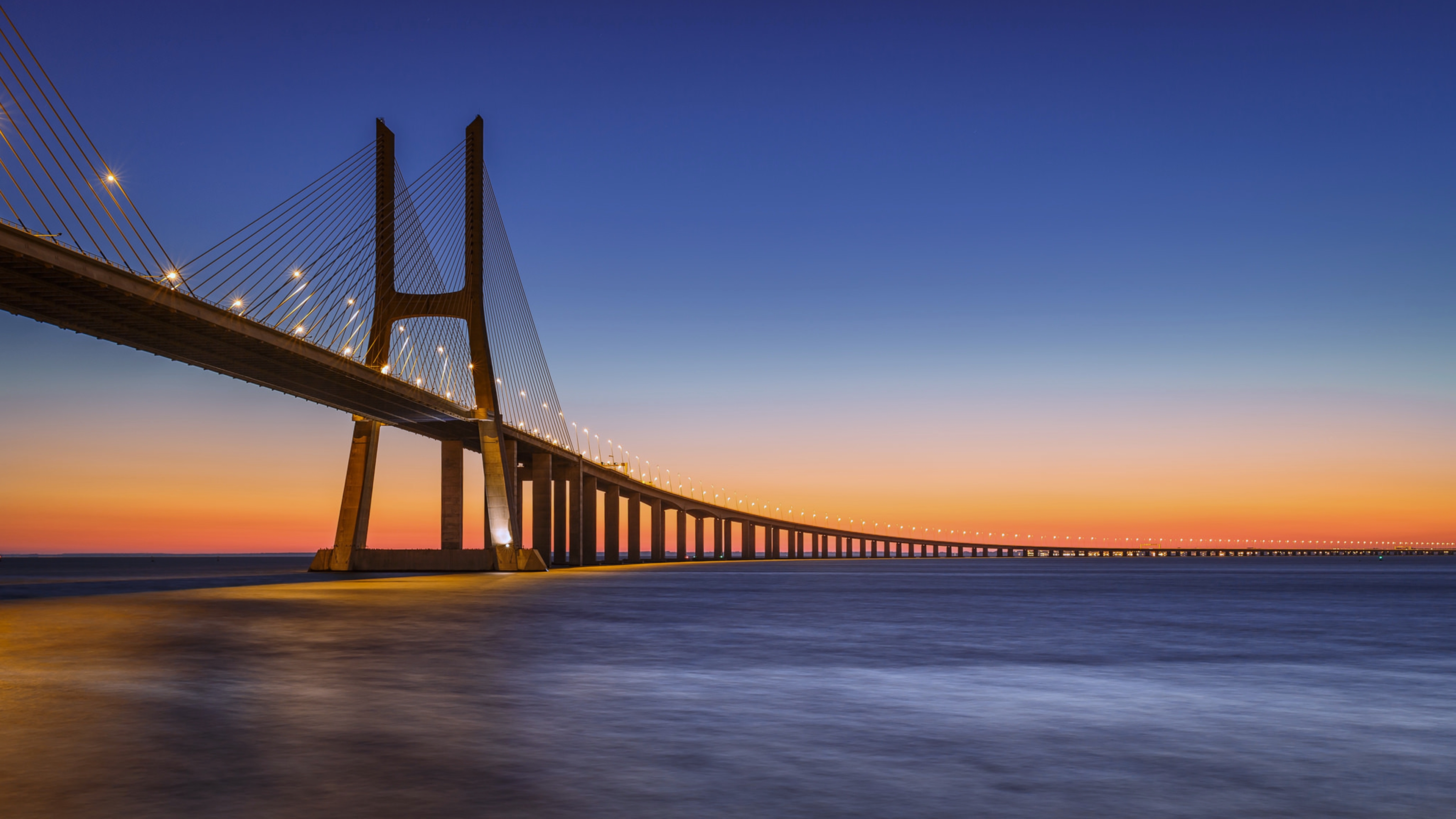 Portugal Bridge Sea Sunset Vasco Da Gama Bridge 3840x2160