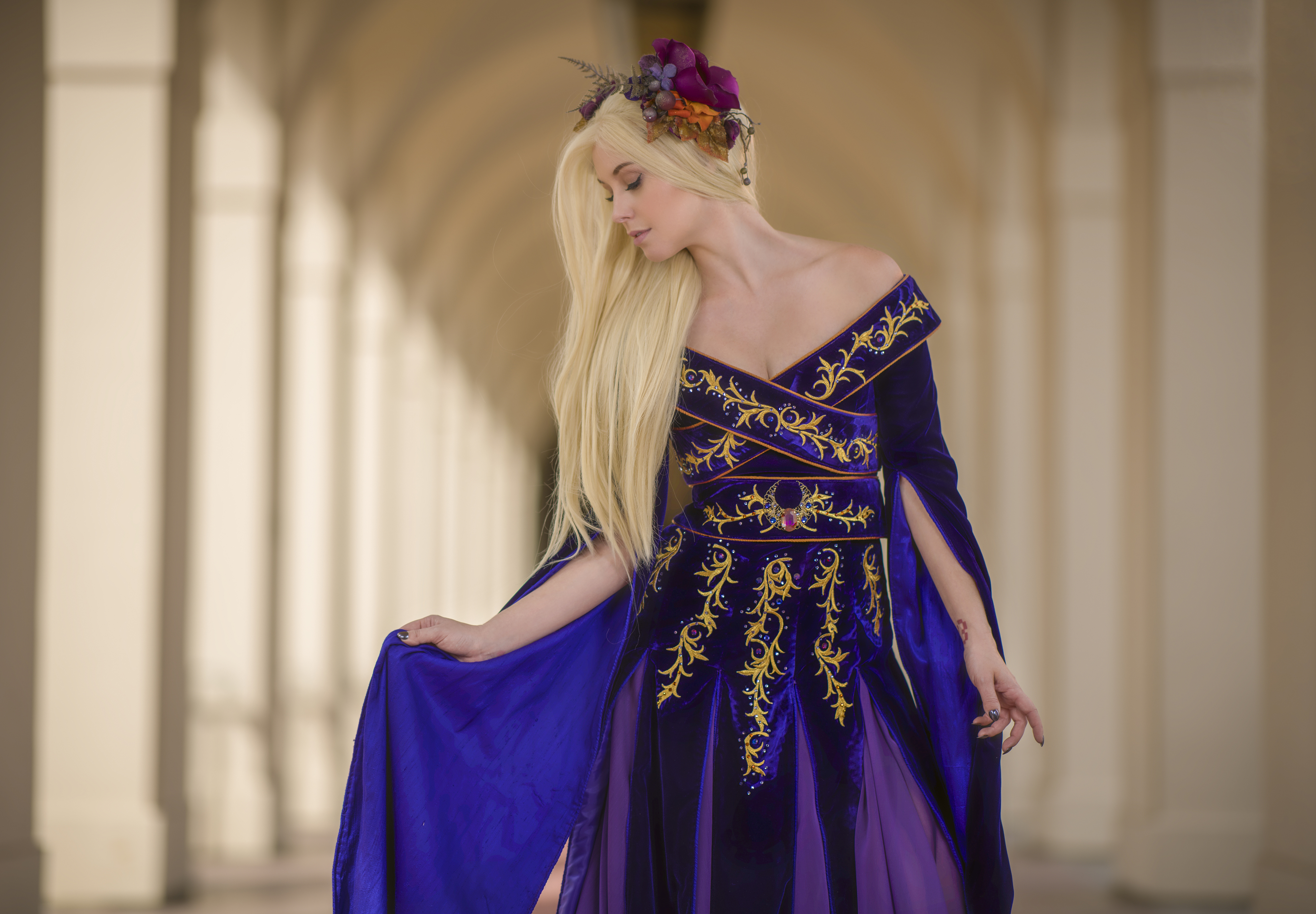 Fantasy Girl Purple Clothing Women Blonde Queen Royalty 4461x3097