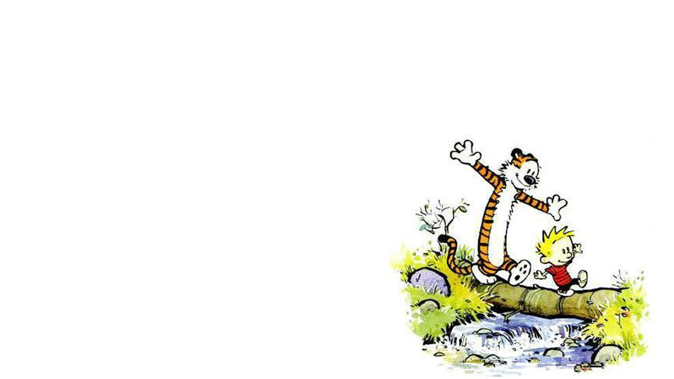 Comics Calvin And Hobbes White Background 1366x768