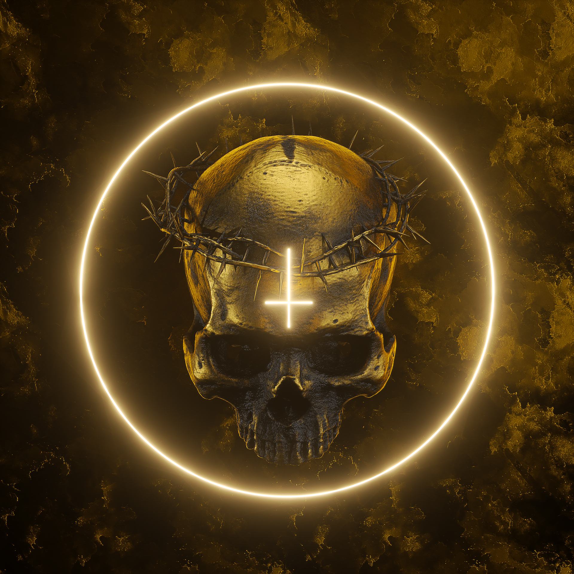 Billelis Skull Cult Gold 3D Artwork Digital 1920x1920