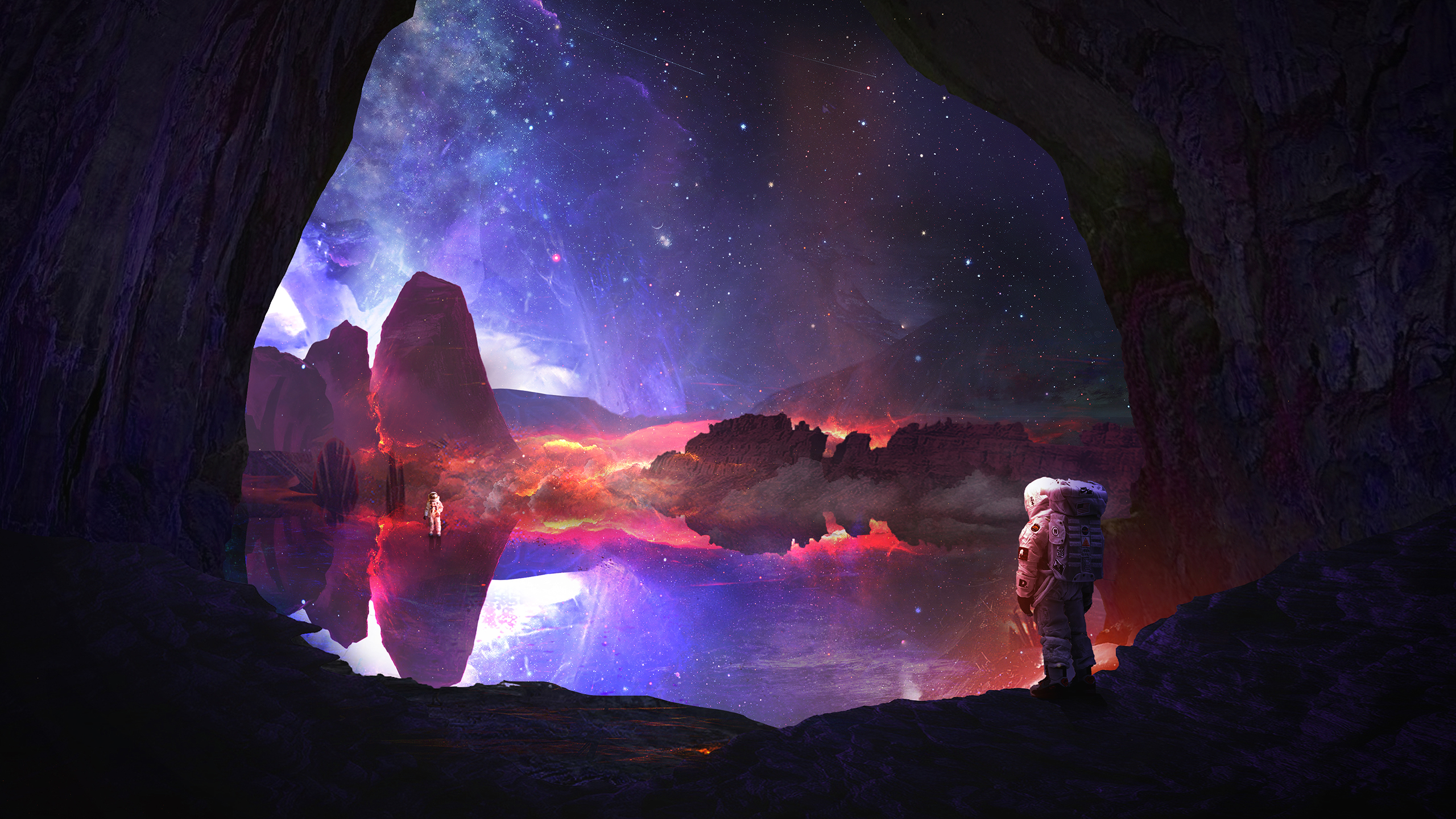 Digital Art Space Stars Rock Mountains Galaxy Martina Stipan Astronaut 2560x1440
