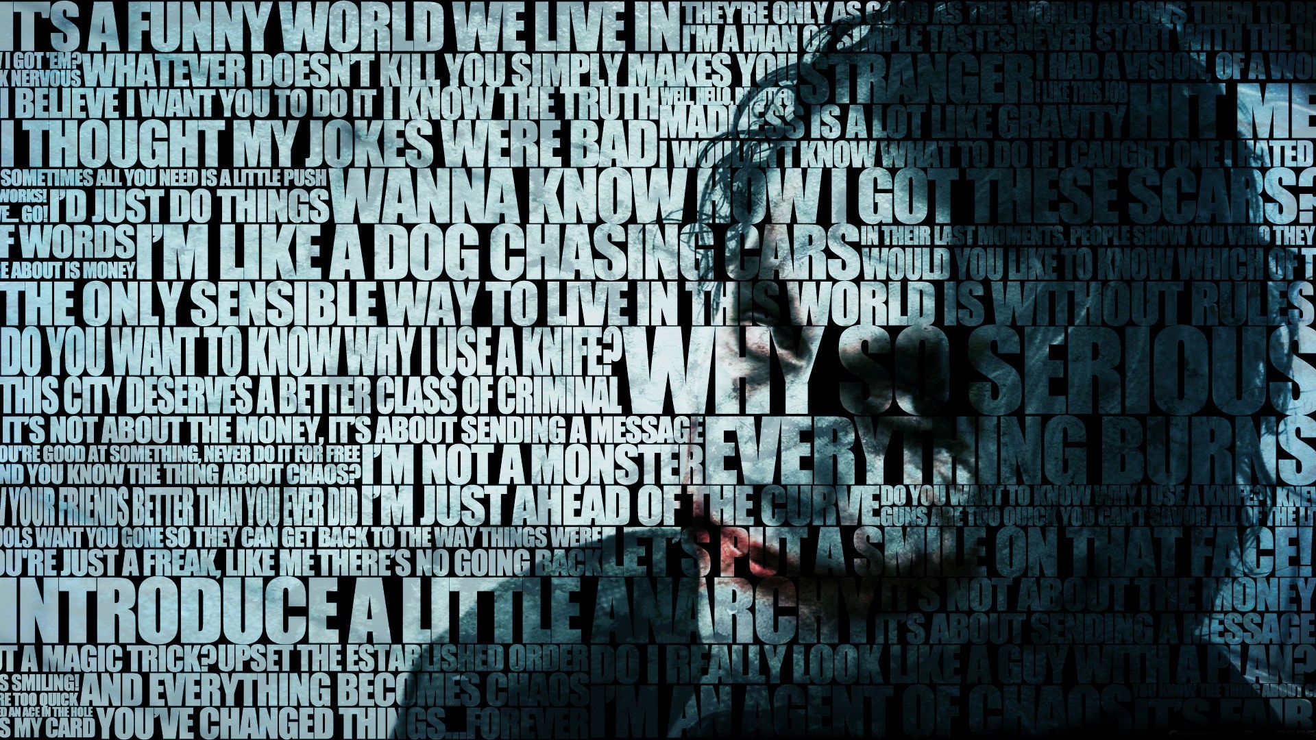 The Dark Knight Heath Ledger Movies Quote Anime Joker Batman Typography Cyan Light Blue 1920x1080