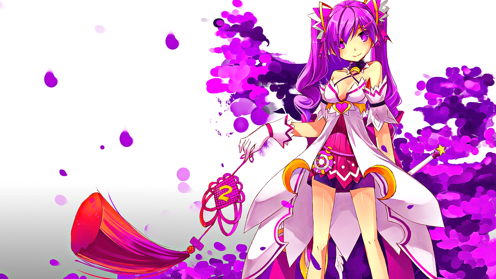 Anime Anime Girls Long Hair Elsword Aisha Elsword Violet Eyes Looking At Viewer White Background Pur 1920x1080