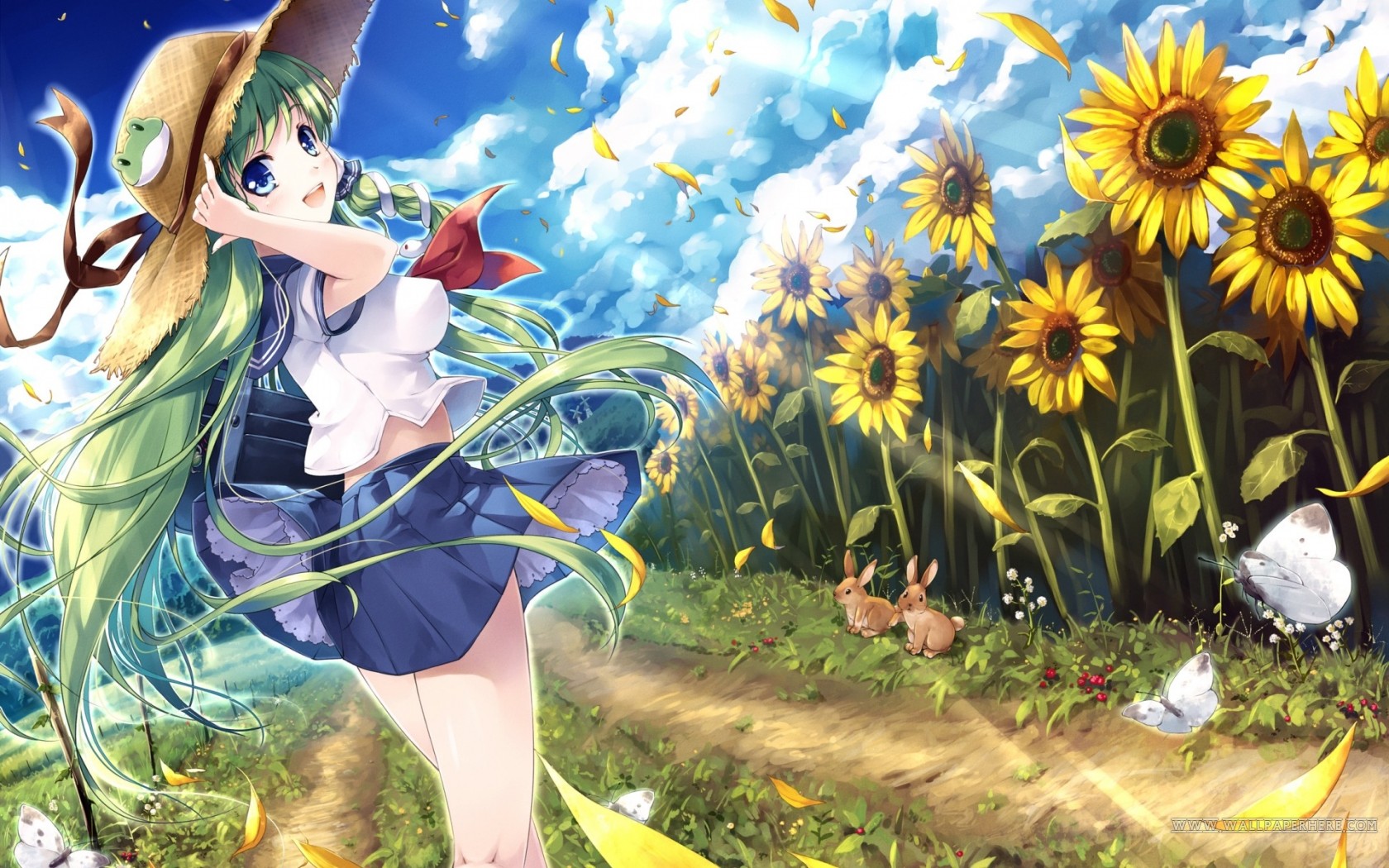 Anime Anime Girls Touhou Kochiya Sanae Sunflowers 1680x1050