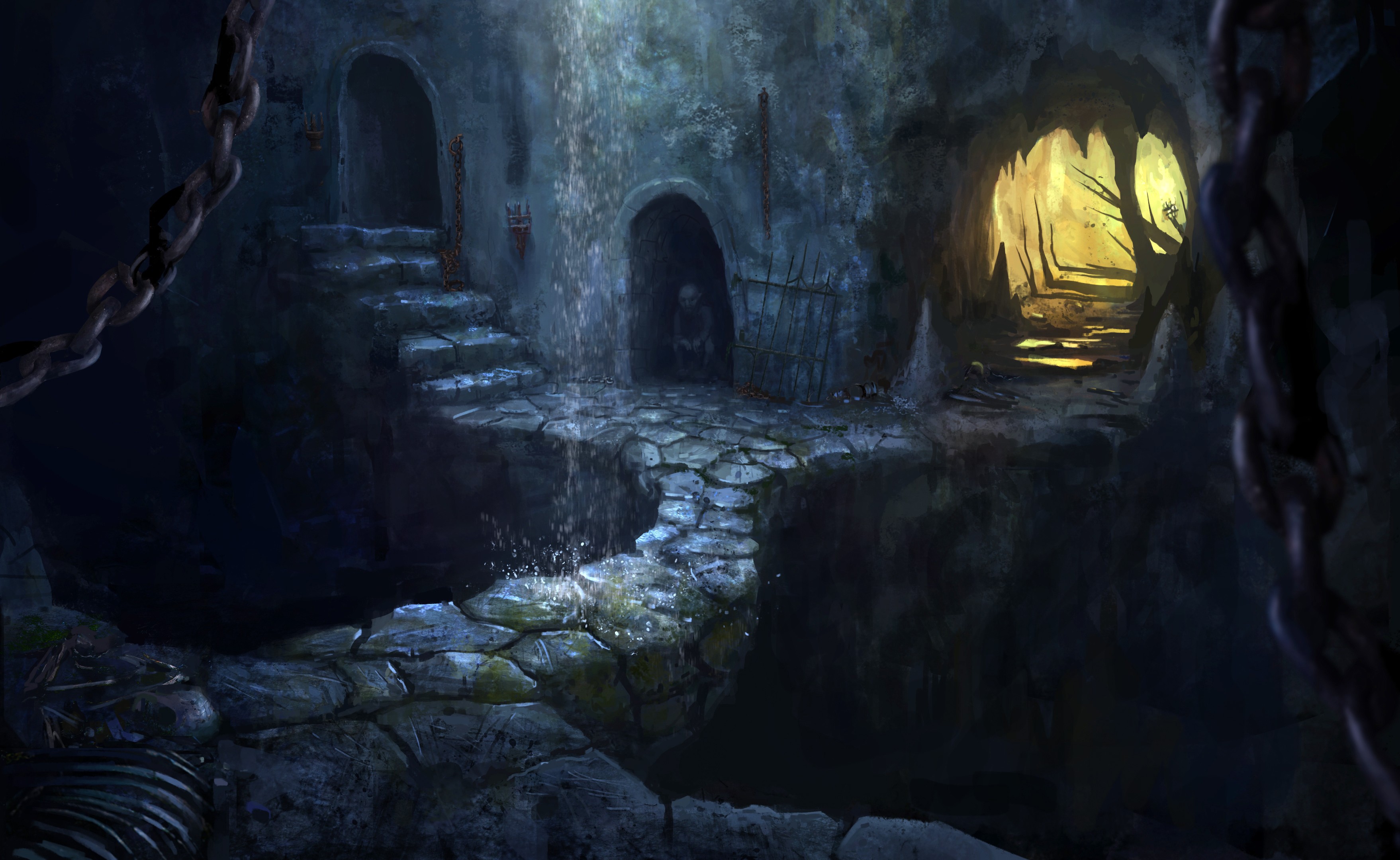 Artwork Fantasy Art Dark Cave Tunnel Dungeon Creepy 3515x2160