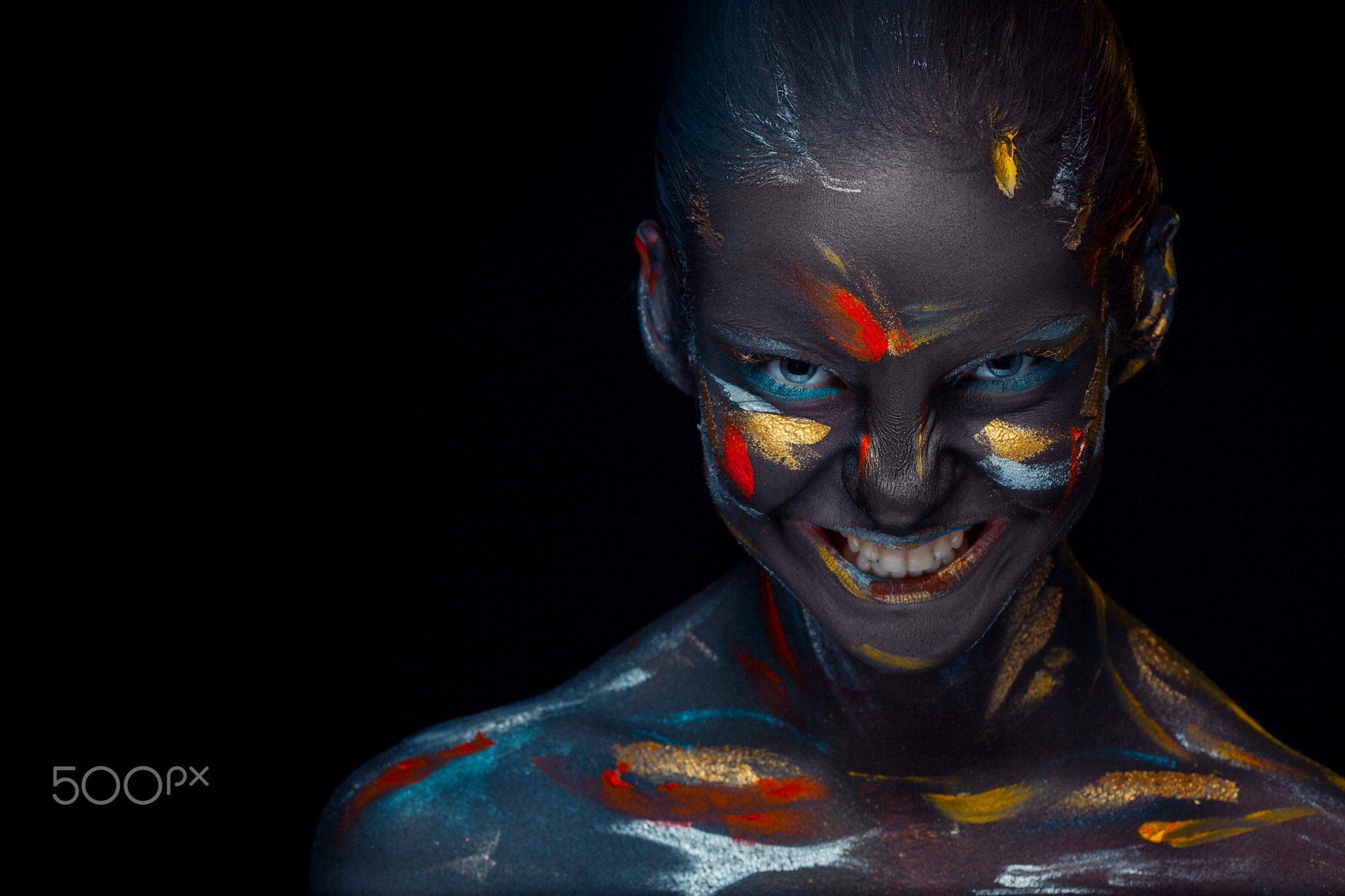 Volodymyr Melnyk Face Teeth Colorful Dark Body Paint Women 2048x1365