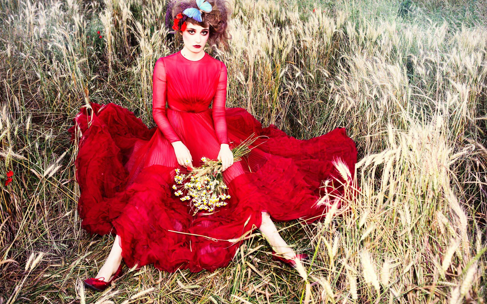 Deborah Francois Actress Belgian Red Dress 1920x1200