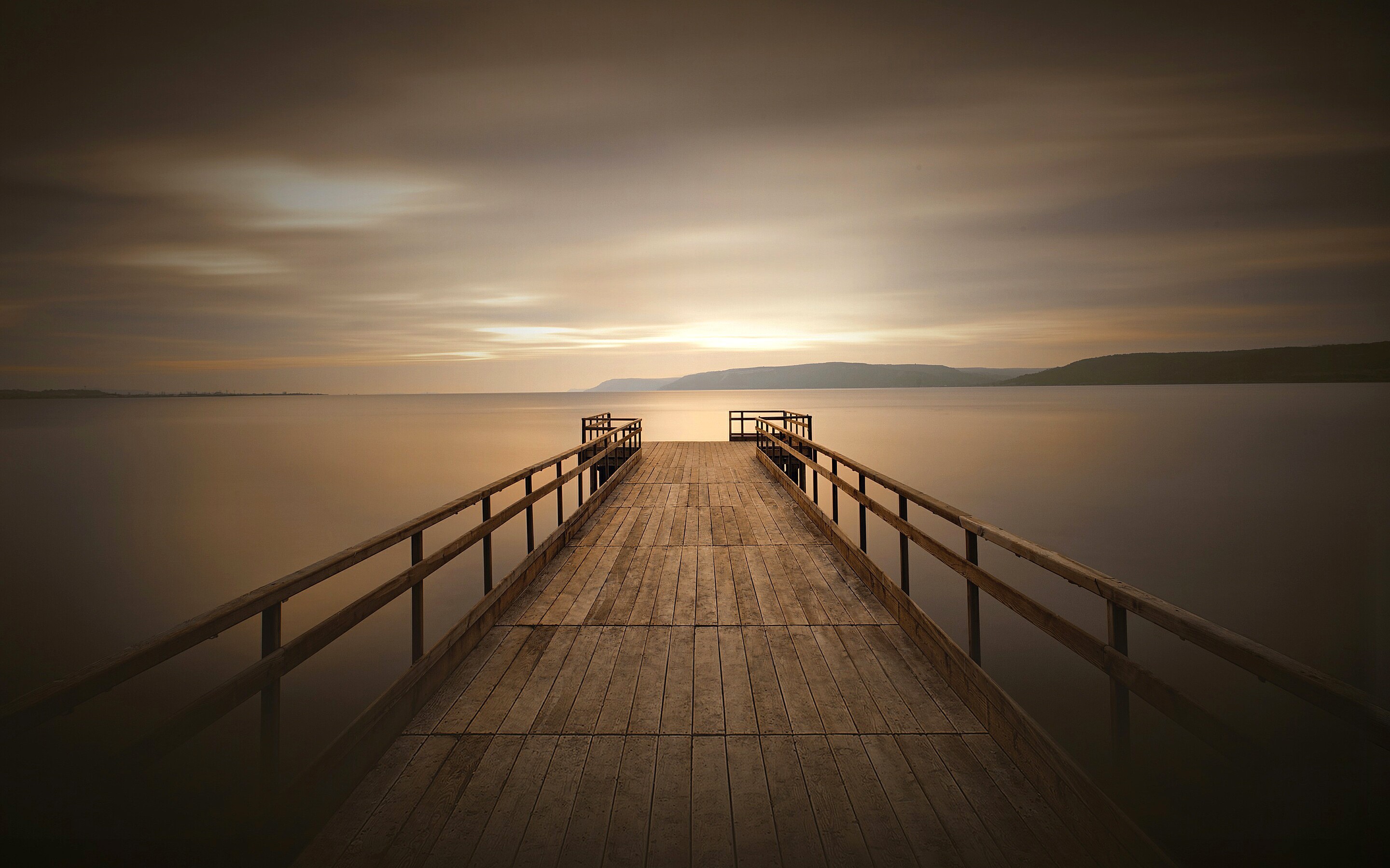Peacefull Dock Wooden Surface Water Pier Nature Sky Wood Brown 2880x1800