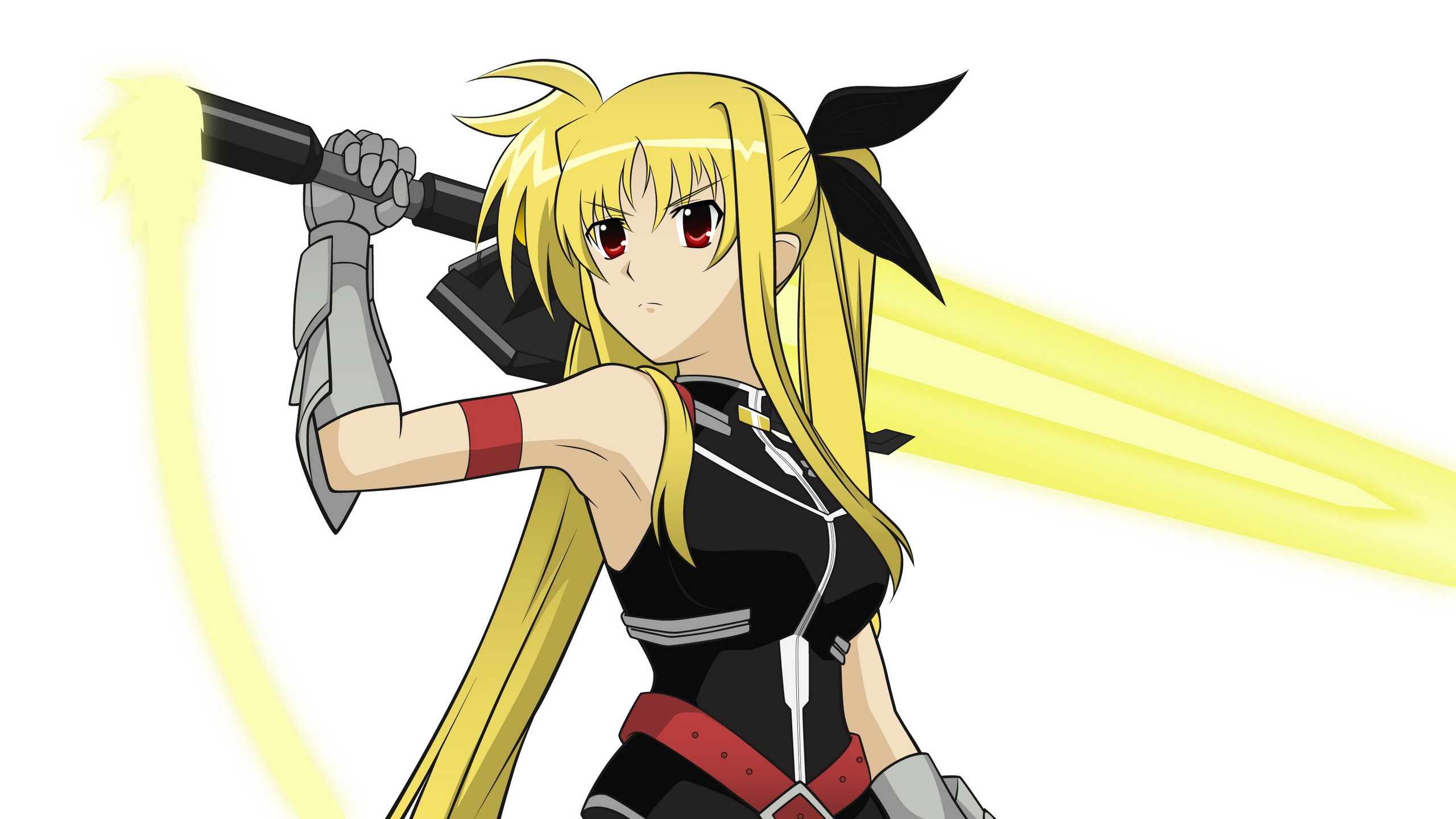 Fate Testarossa Girl Magical Girl Lyrical Nanoha Long Hair Blonde Weapon Sword Red Eyes 2560x1440