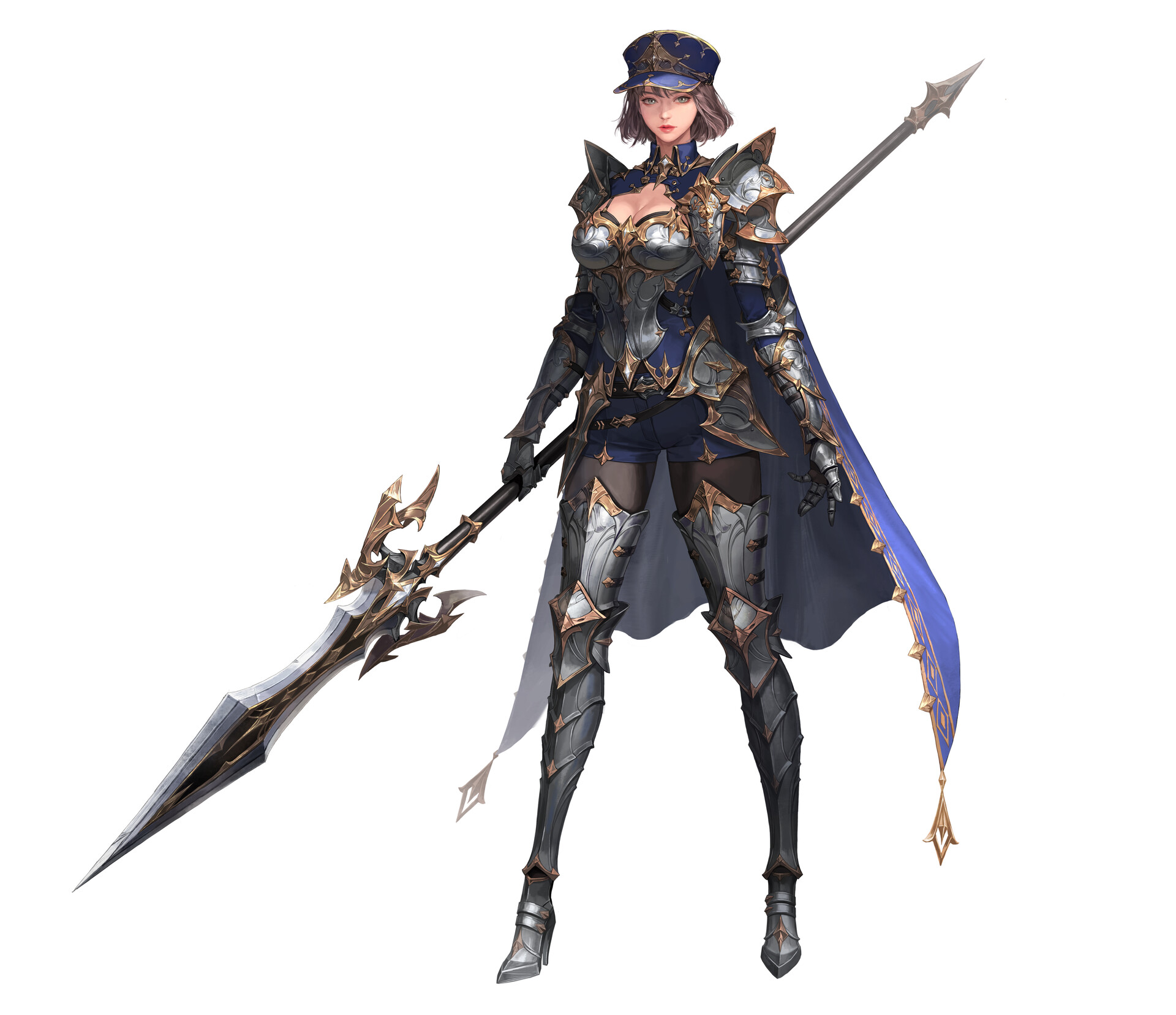 Minsook An Drawing Warrior Weapon Lance Armor Cape Soldier Short Hair White Background Simple Backgr 1920x1656