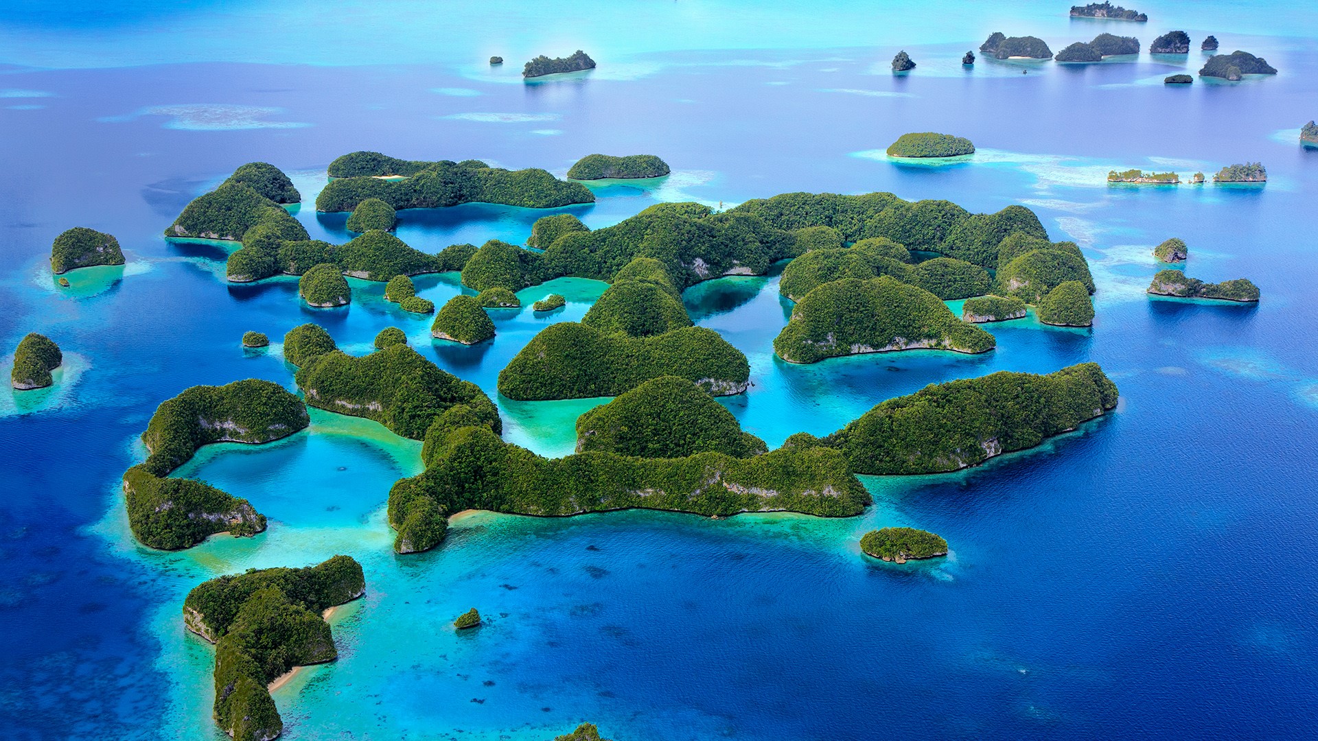 Nature Landscape Far View Island Sea Coral Reef Water Aerial View Pacific Ocean 1920x1080