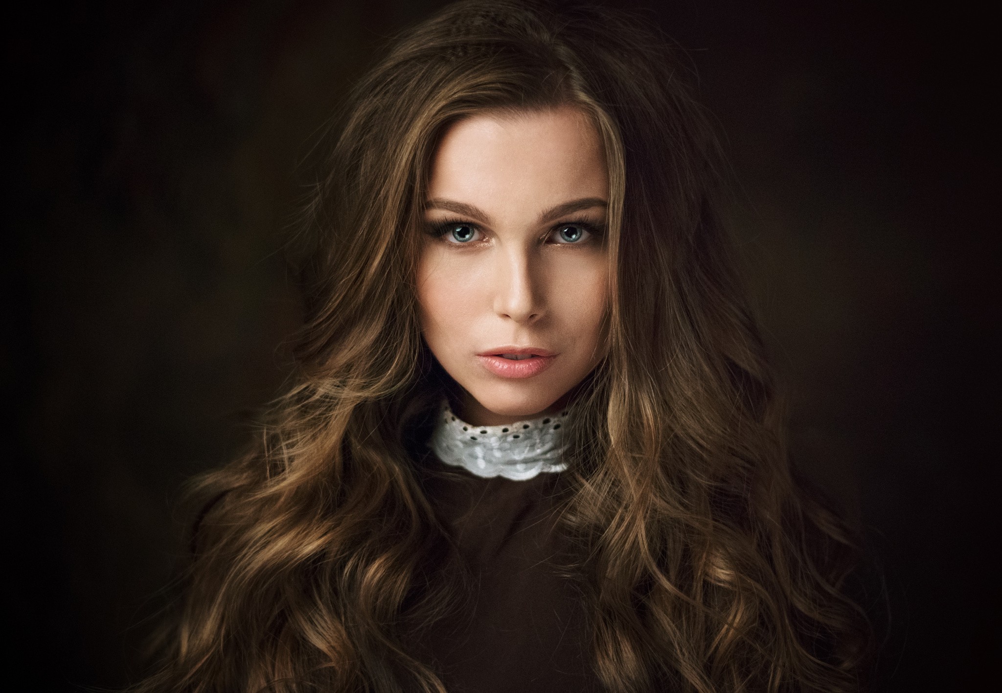 Natasha Grishchenko Women Model Face Portrait Long Hair Simple Background Maxim Maximov 2048x1416