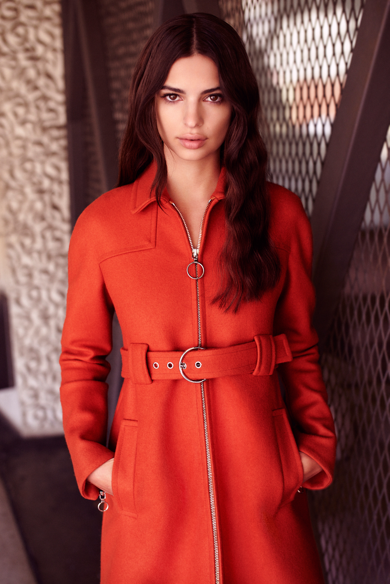 Women Model Actress Brunette Dark Hair Frontal View Red Coat 1331x1992