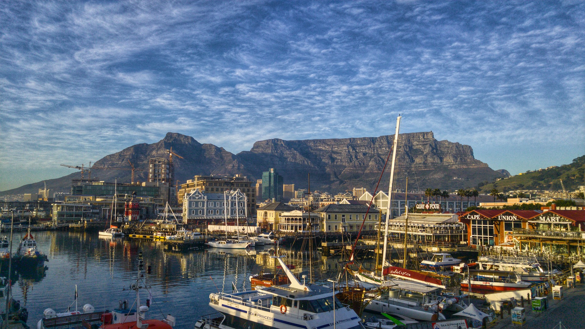 Cape Town South Africa Table Mountain Waterfront Boat Sea Sky Yachts Morning 1920x1080