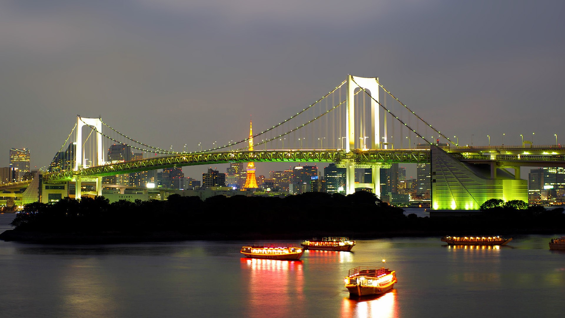 Bridge River City Tokyo Rainbow Bridge Without People 1920x1080