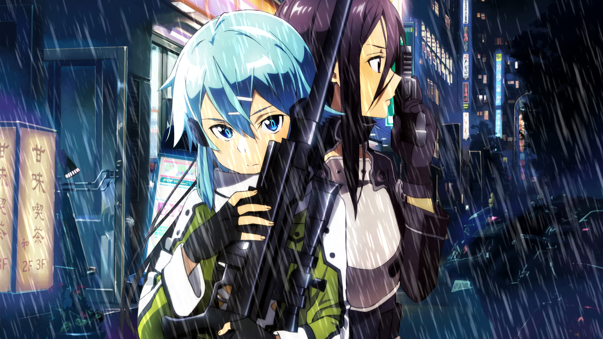 Anime Anime Girls Sword Art Online Gun Gale Online Asada Shino Kirigaya Kazuto 1920x1080