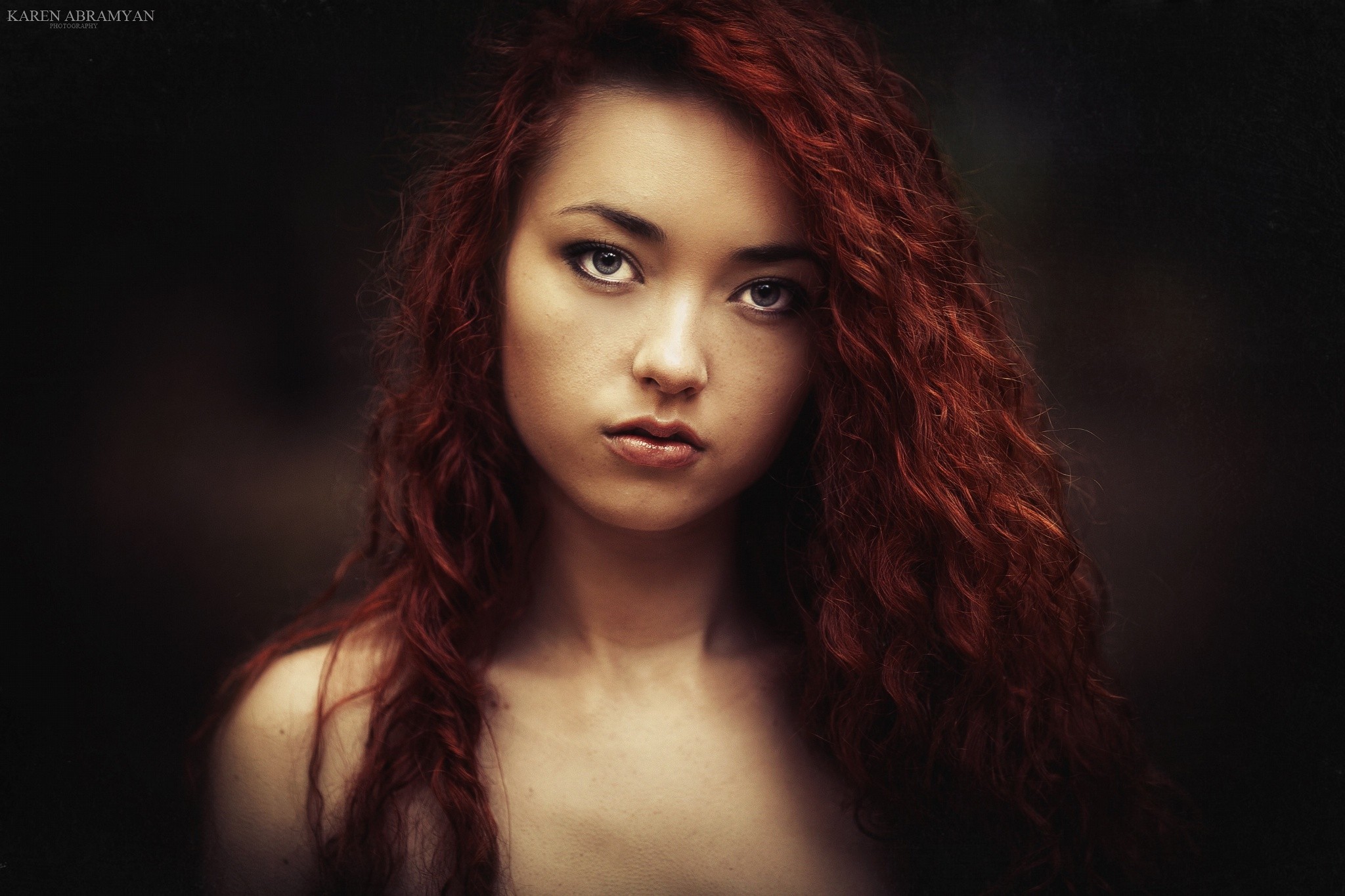 Redhead Model Women Curly Hair Face Karen Abramyan 2048x1365