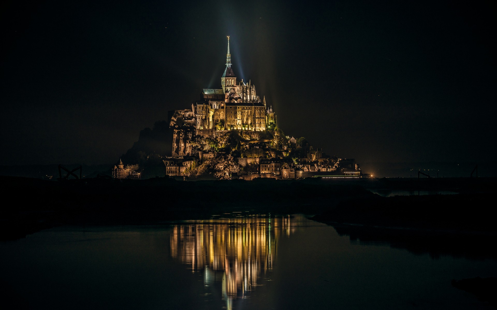 Mont Saint Michel Island Night France City Lights Abbey 1920x1200