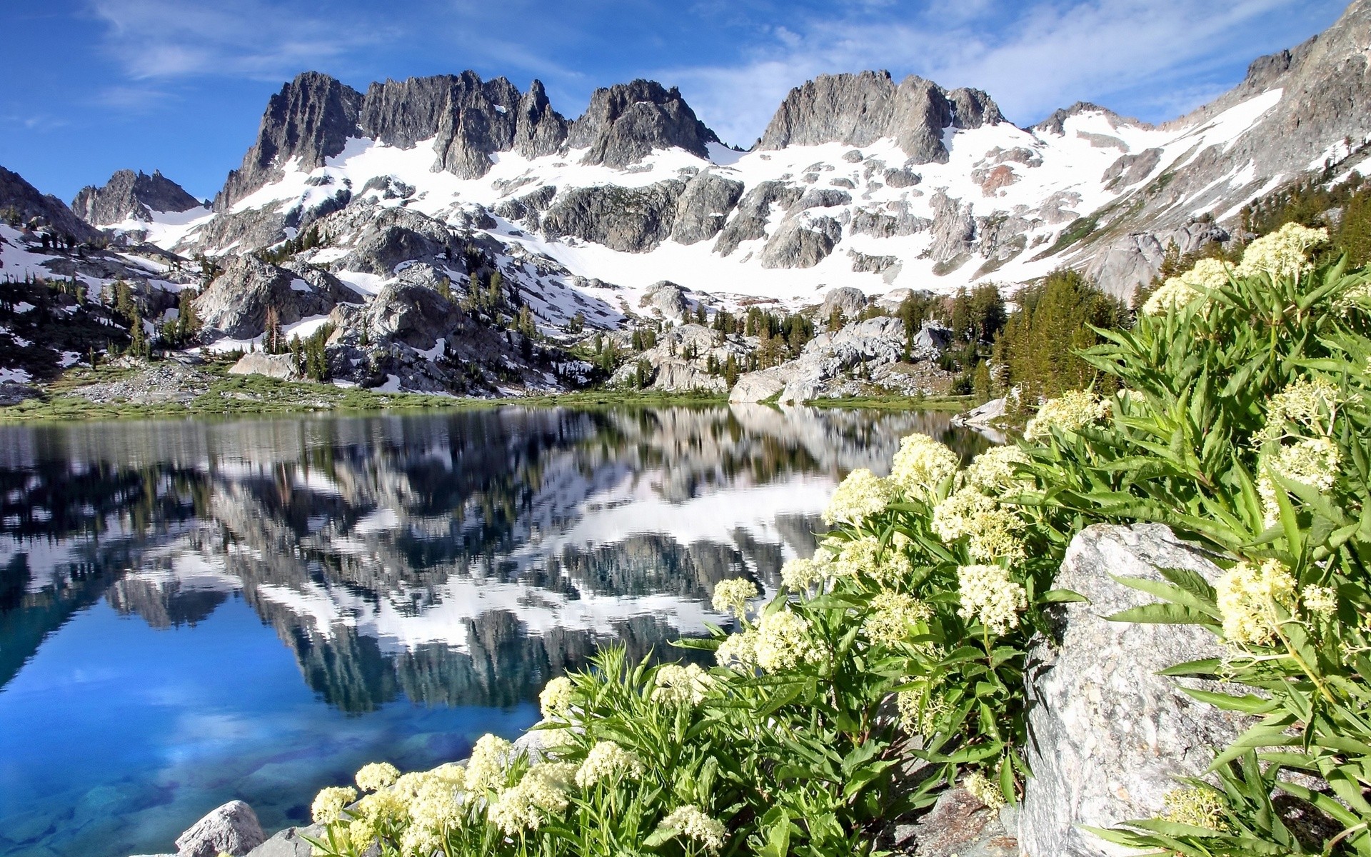 Landscape Lake Rock Snow Glacier National Park Mountains Reflection 1920x1200