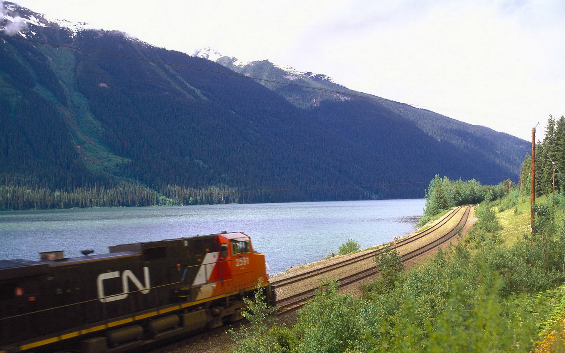 Landscape Train Vehicle Railroad Track Mountains 1920x1200