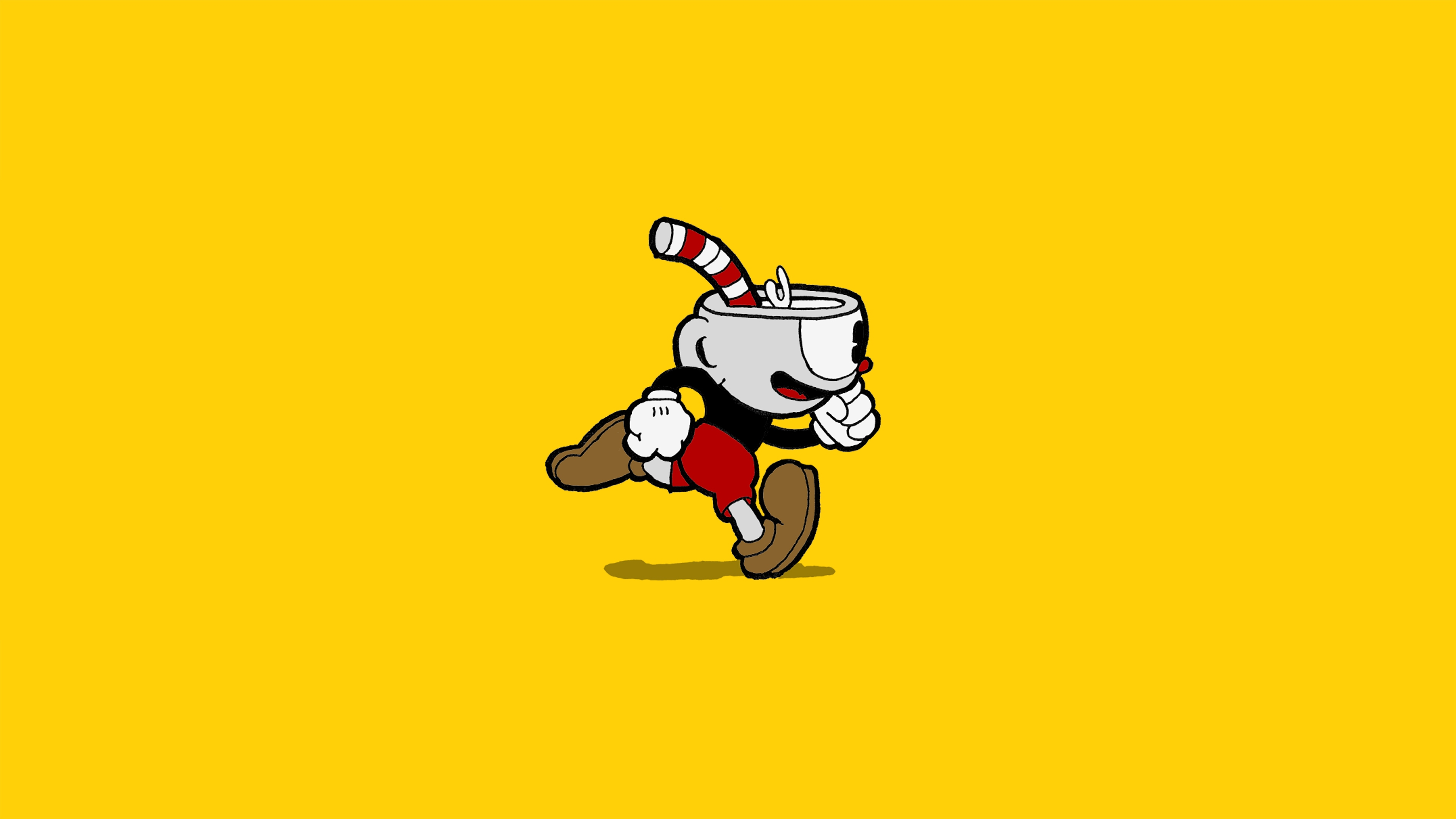 Cuphead Video Game Video Games Simple Background Yellow Background 3840x2160