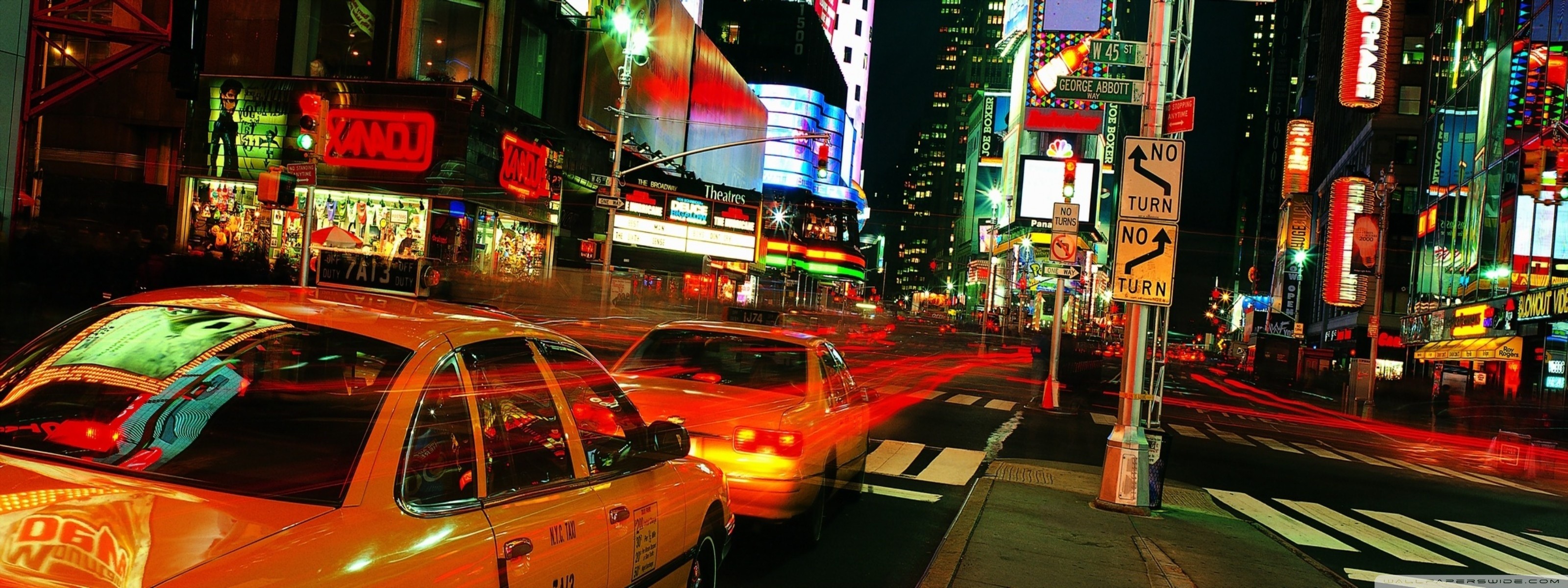 City New York City Street Neon Lights Times Square 3200x1200