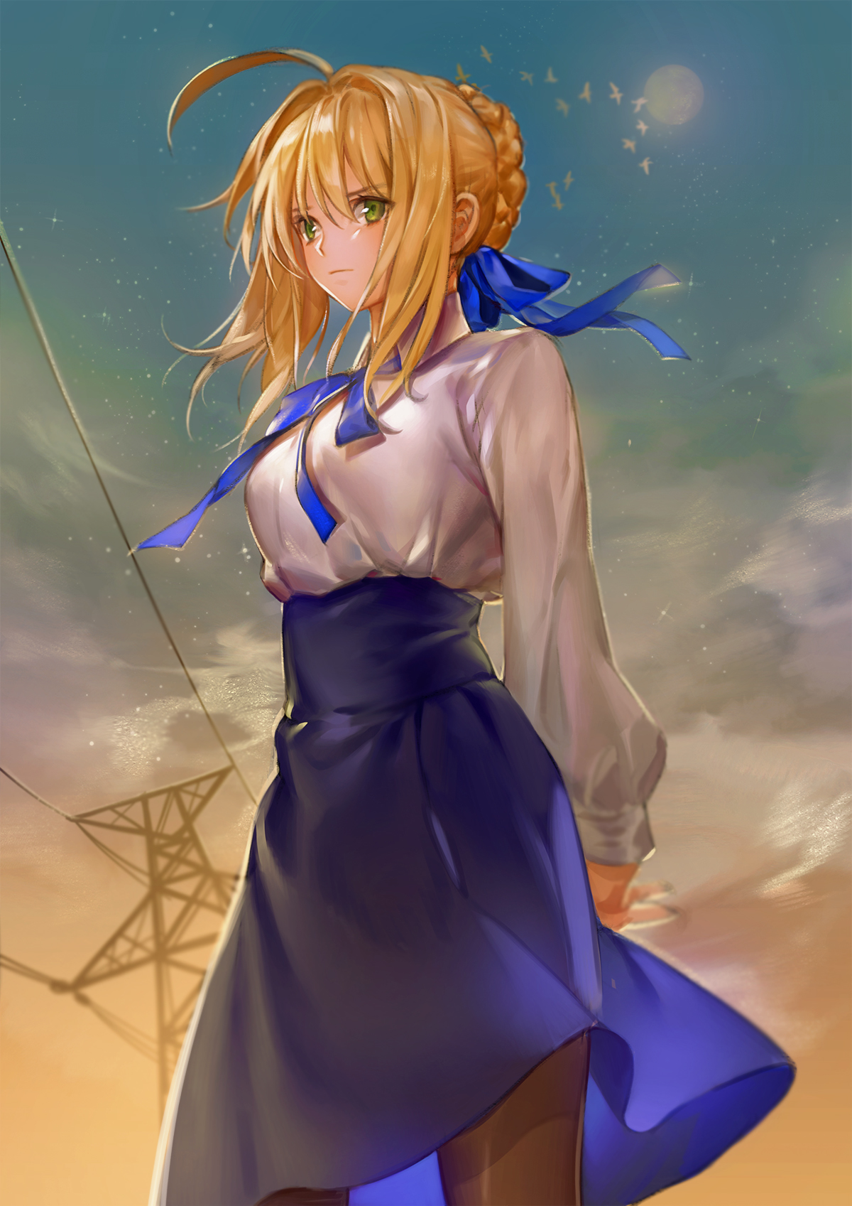 Fate Series FGO Fate Stay Night Anime Girls 2D Looking At Viewer Long Hair Blond Hair Green Eyes Bra 1200x1697