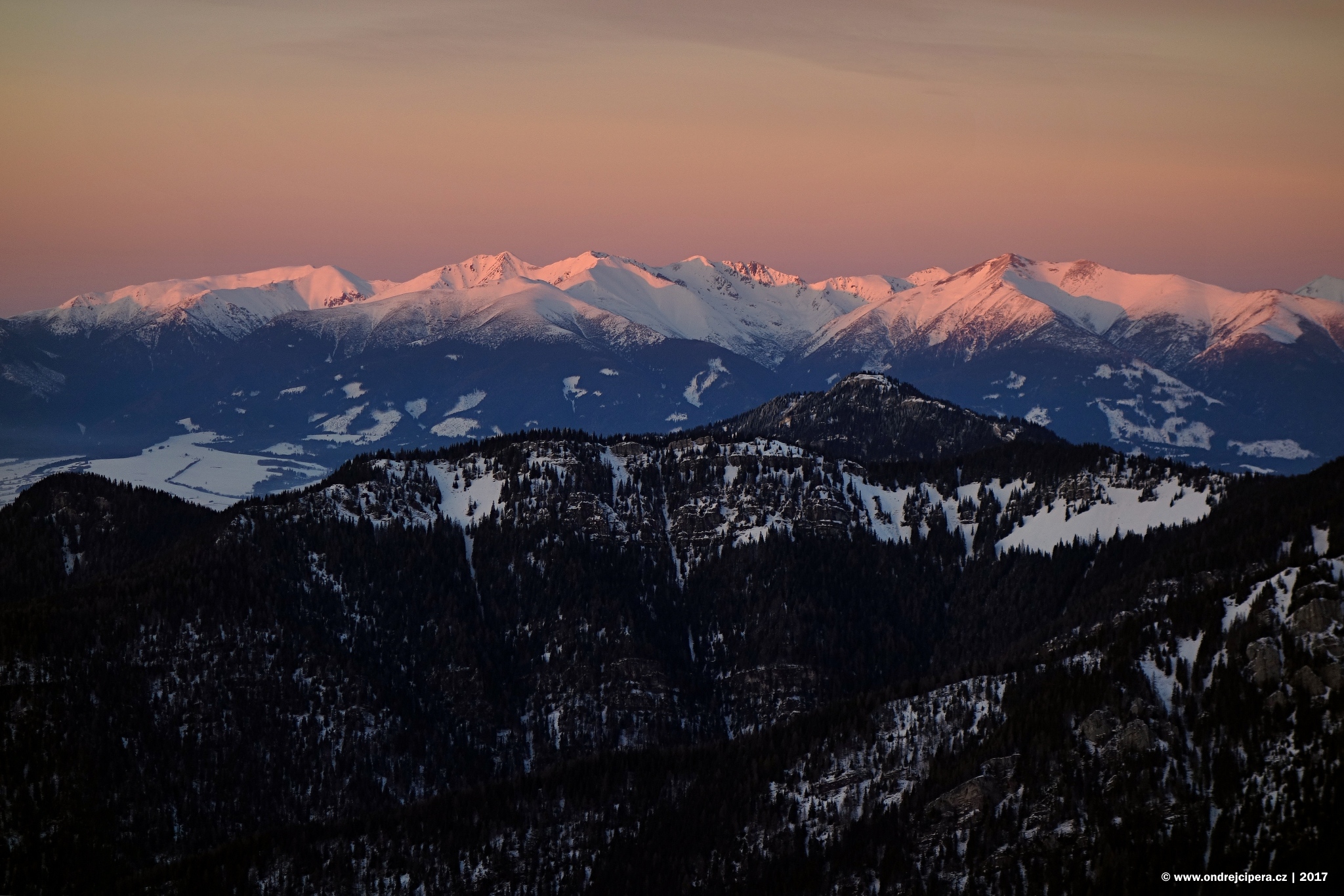 Nature Landscape Mountains Birds Eye View Winter Snow Trees Forest Tatra Mountains Slovakia Sunset S 2048x1365