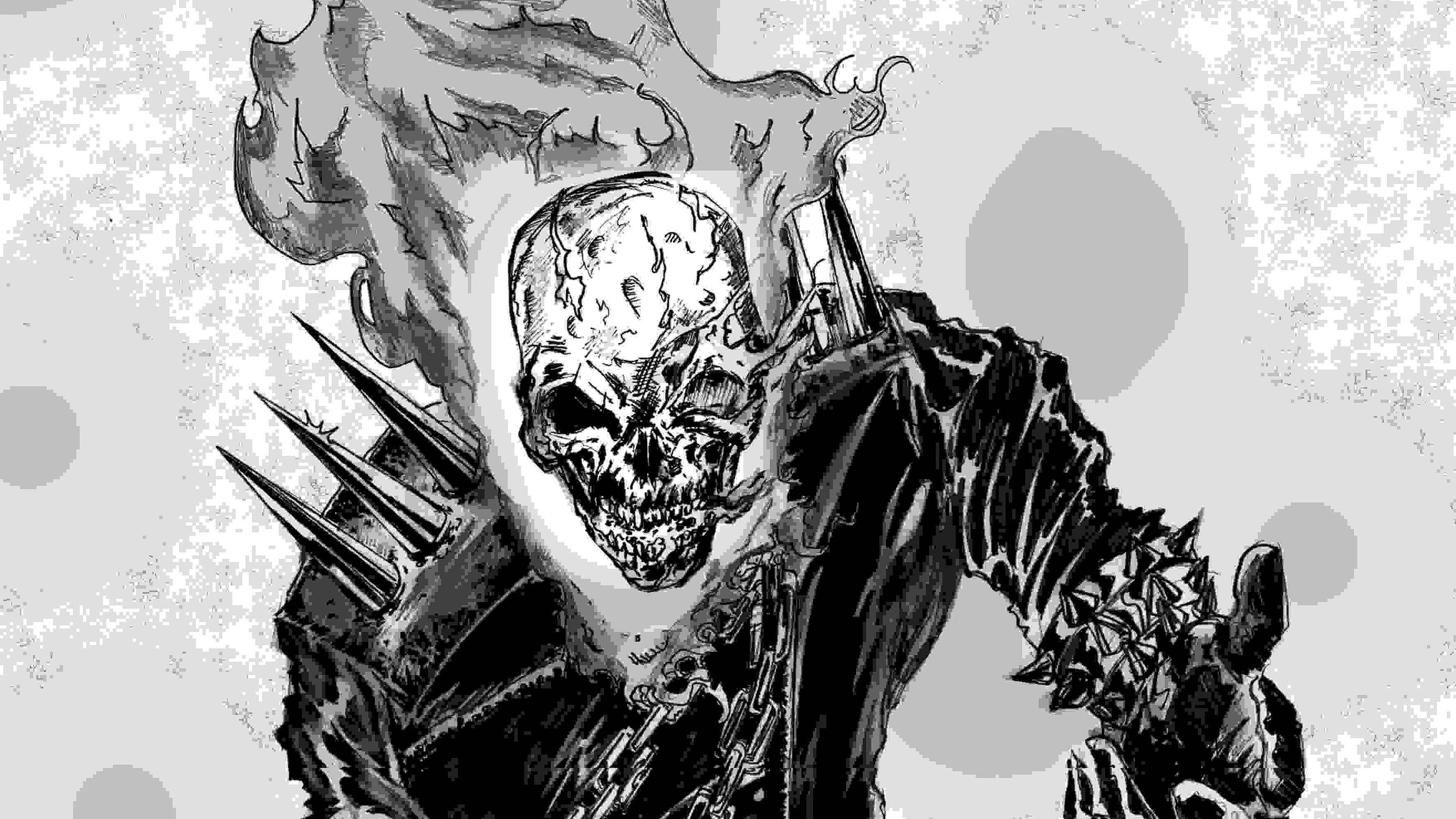Comics Ghost Rider Skull Antiheroes Monochrome Comic Art Marvel Comics 3550x1996